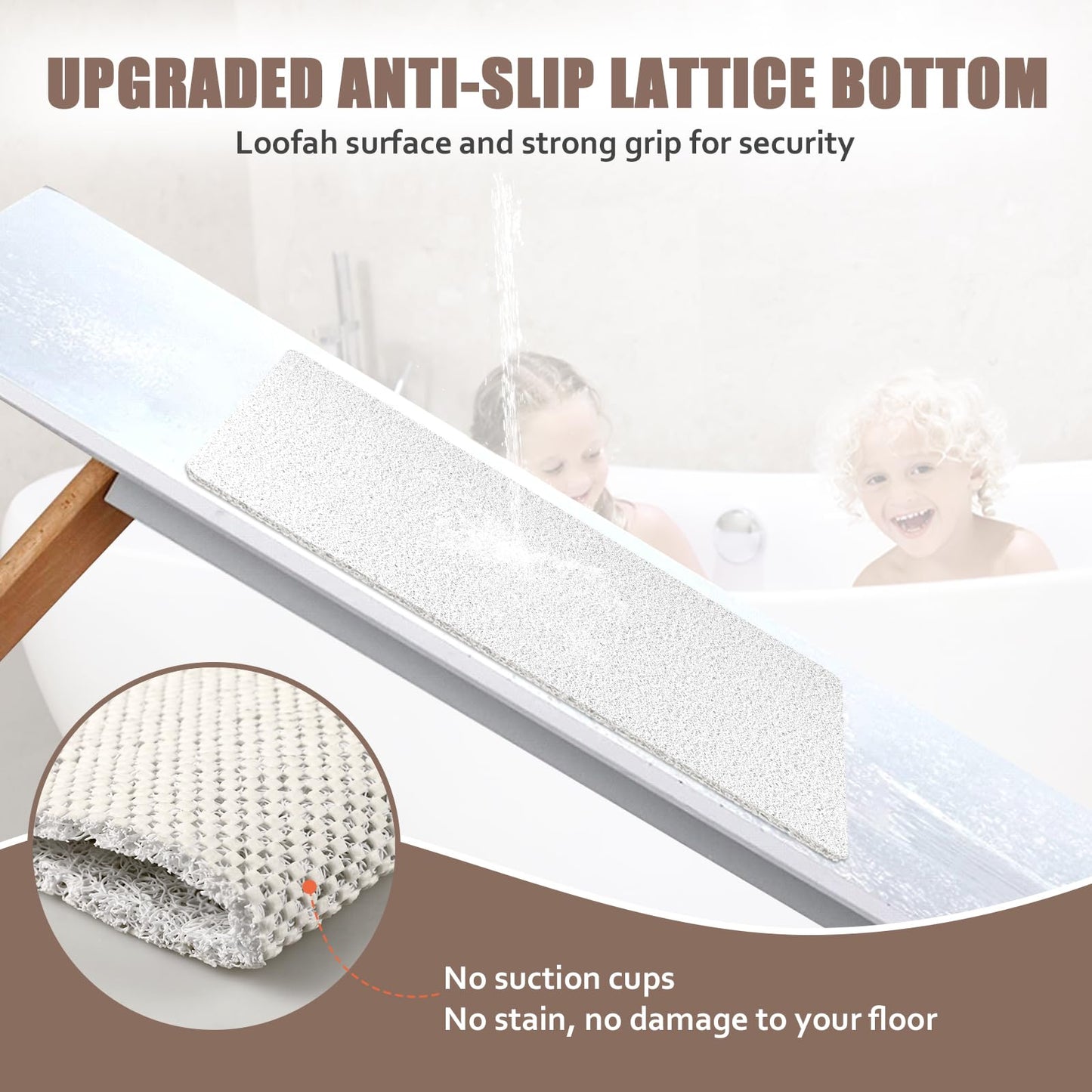 KAZOLEN Shower Mat Non Slip Anti Mould: Bath Mats for Inside Bath- 80 x 40 cm Anti Slip Shower Mats for Inside Shower- Loofah Shower Mat White Long