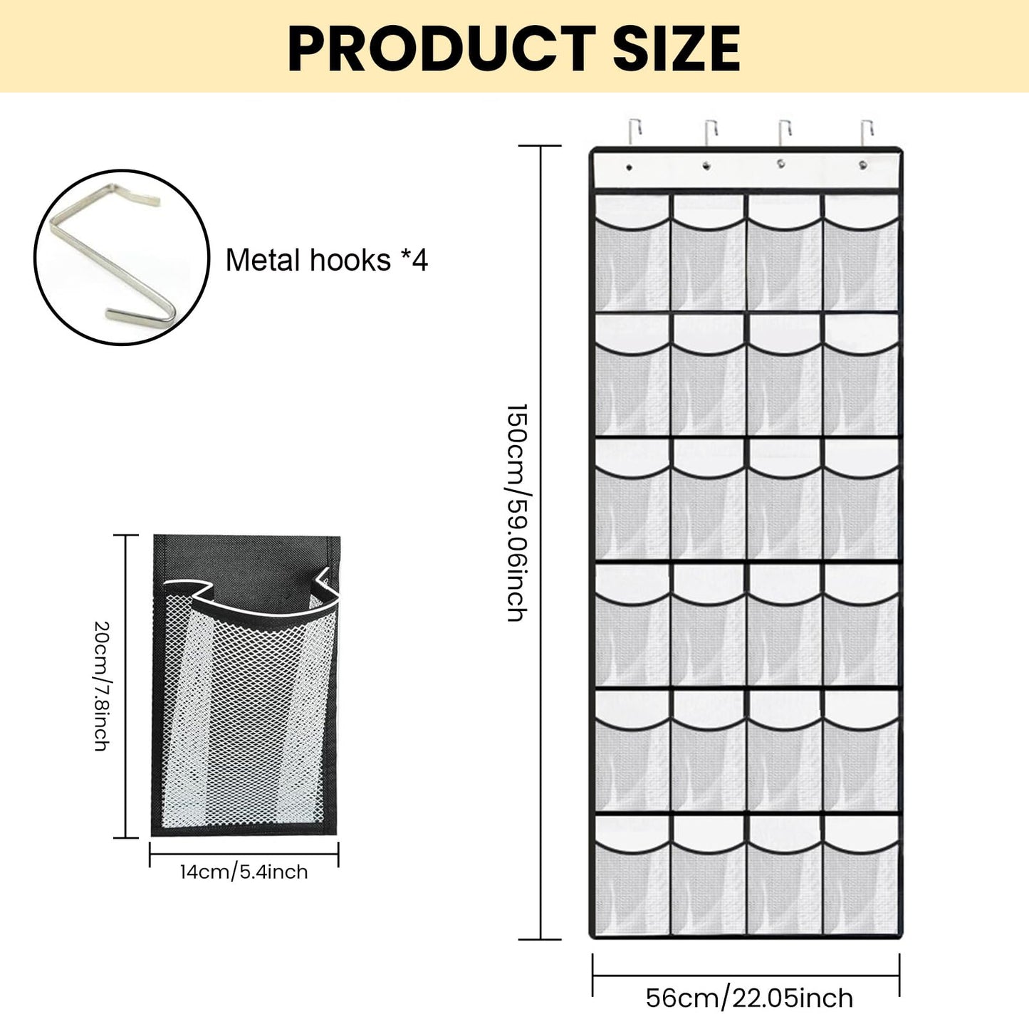 Admygo Over The Door Shoe Organizer, 24 Large Mesh Pockets Hanging Shoe Storage, Over Door Shoe Rack for Closet Bedroom Bathroom (White)
