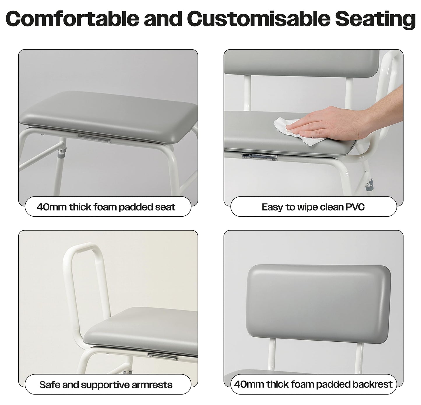 Aidapt 4in1 Bariatric Perching Stool. Padded Back Extra Wide Seat, Height Adjustable,254kg Weight Limit