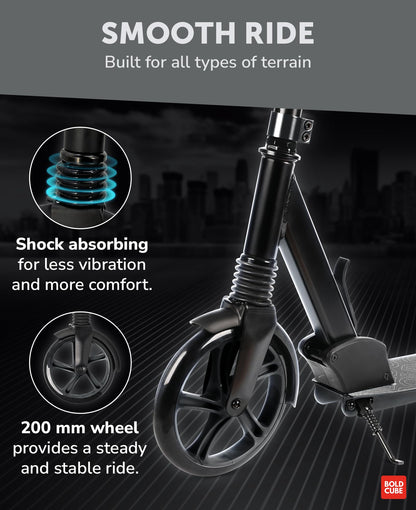 BOLDCUBE Big 2 Wheeler Charcoal | Scooter for Kids & Teens Ages 7+ Years | Play & Commute | Front Suspension Fit with 200MM Wheels | Height Adjustable