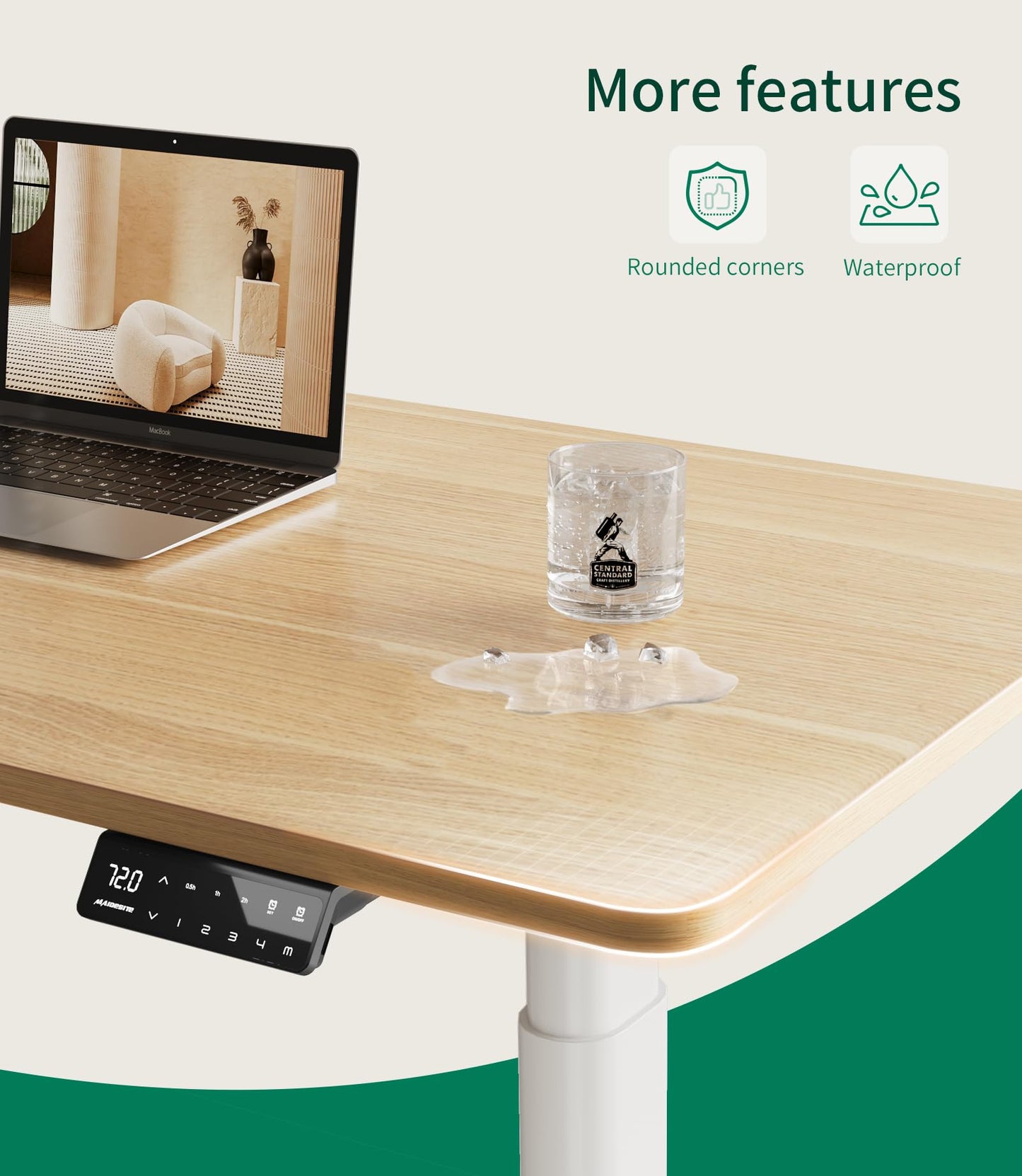 MAIDeSITe Table Top,Desktop for Height Adjustable Electric Standing Desk,Oak,160 * 80 * 2.5 cm