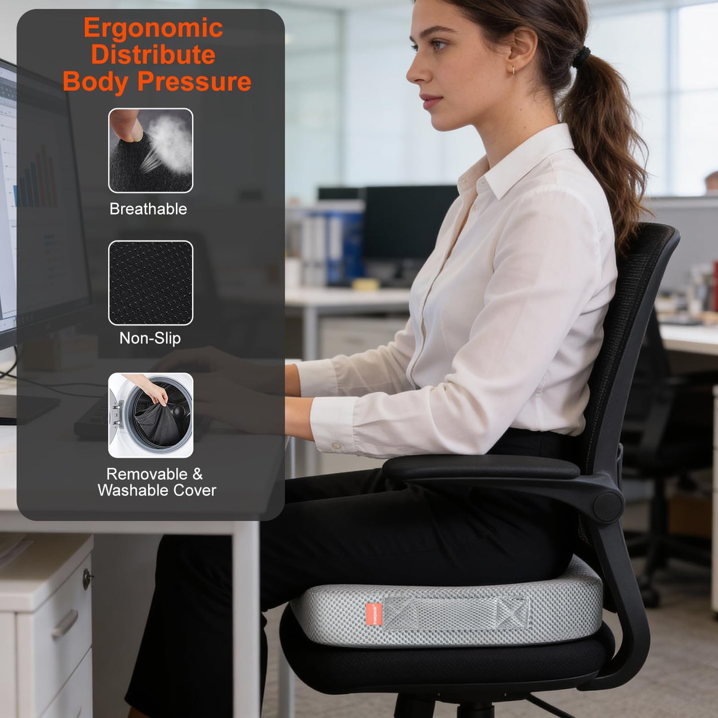 inaepeak Seat Cushion for Office Chair, Memory Foam Seat Cushion for Coccyx Tailbone Pain Relief, Seat Cushions for Office Chair/Car/Wheelchair