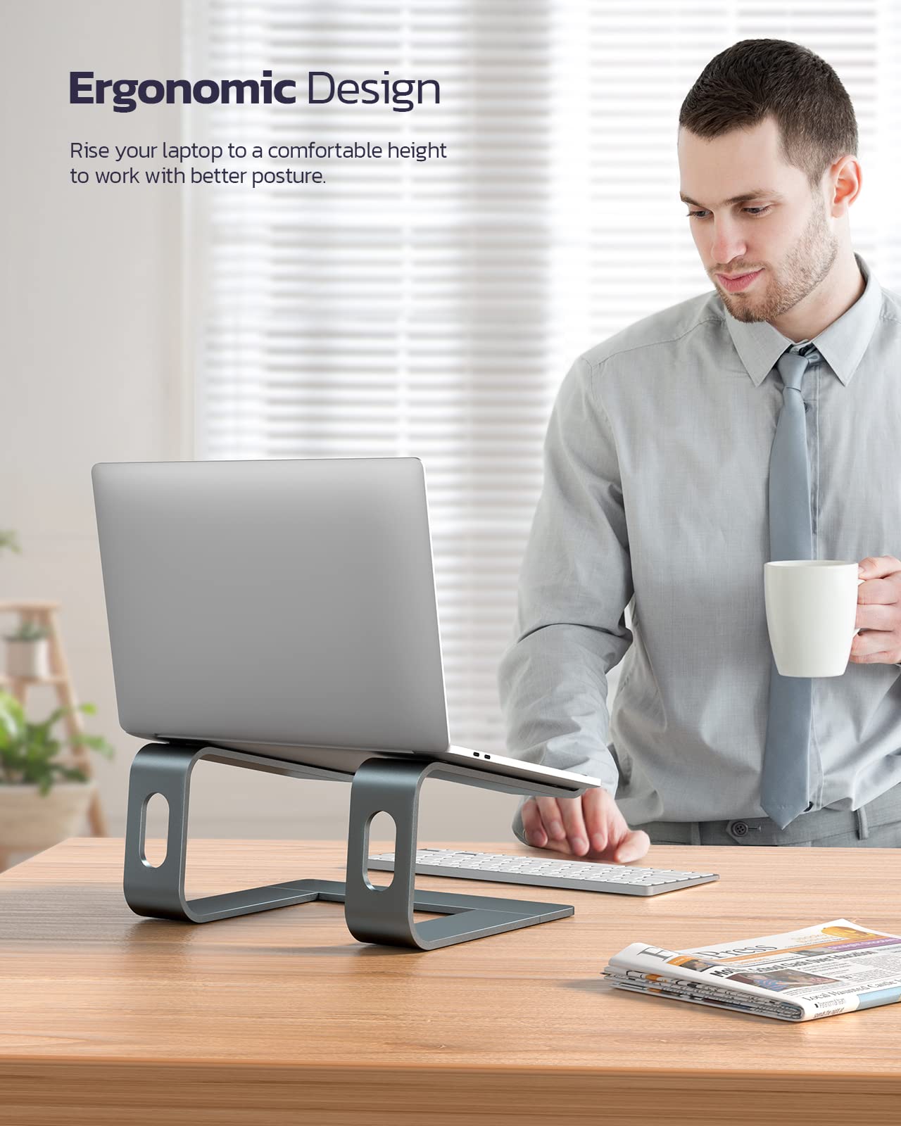 Nulaxy Ergonomic Laptop Stand for Desk, Full Aluminum Detachable Riser