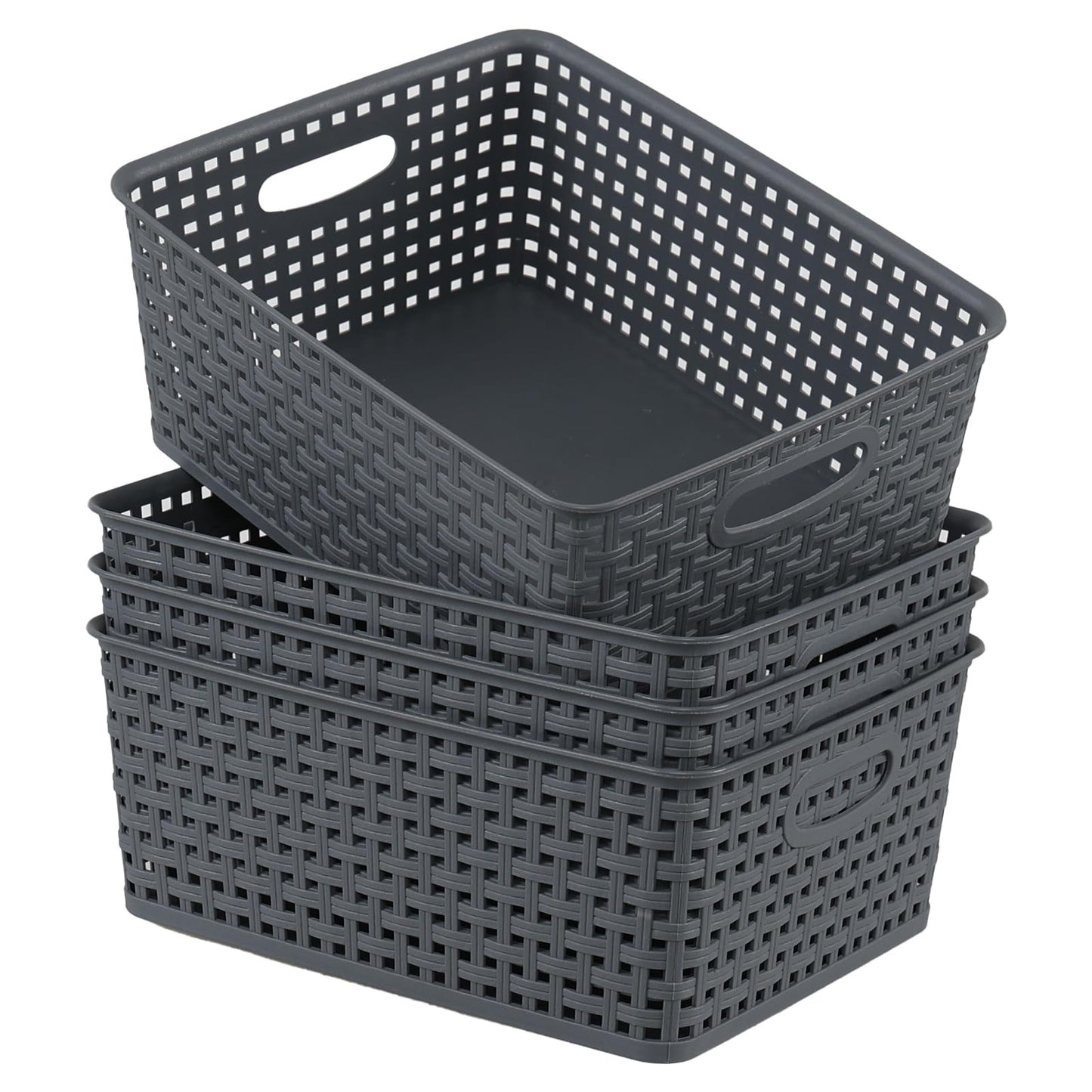 Doryh Plastic Woven Storage Basket, Grey Cupboard Storage Baskets, 4-Pack