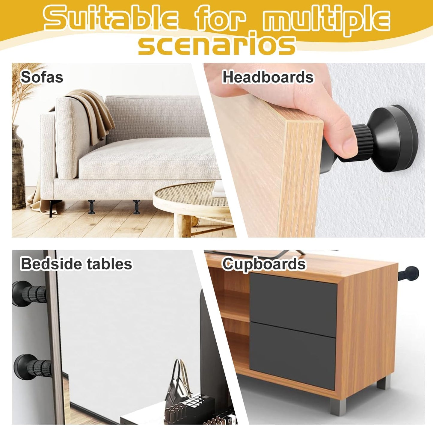 Tholire 2PCS Headboard Stoppers – Adjustable Bed Wall Stoppers – Anti-Shake Support for Bed Frame, Furniture, and Door