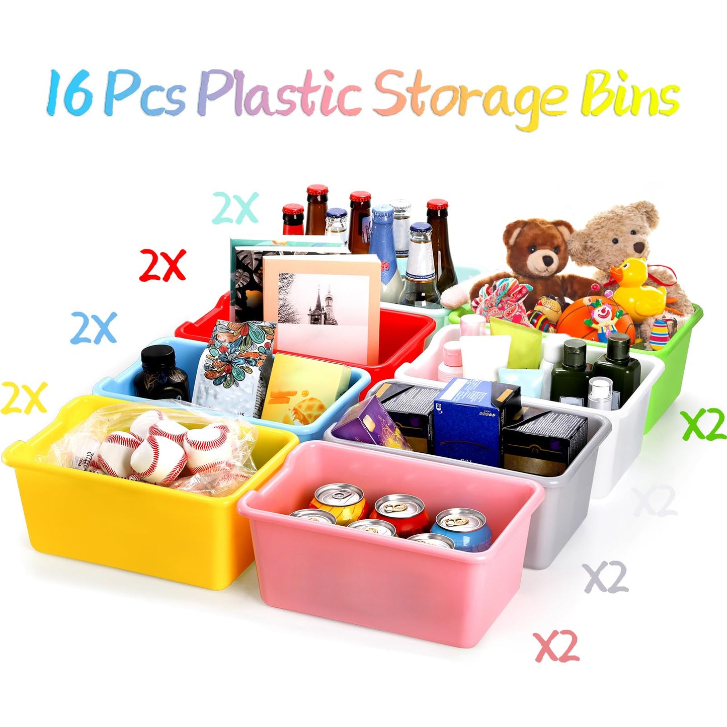 WUWEOT 16 Pack Plastic Storage Bins, Easy-to-Grip Design Multipurpose Stackable Plastic Storage Cubbies for Classroom, Nursery