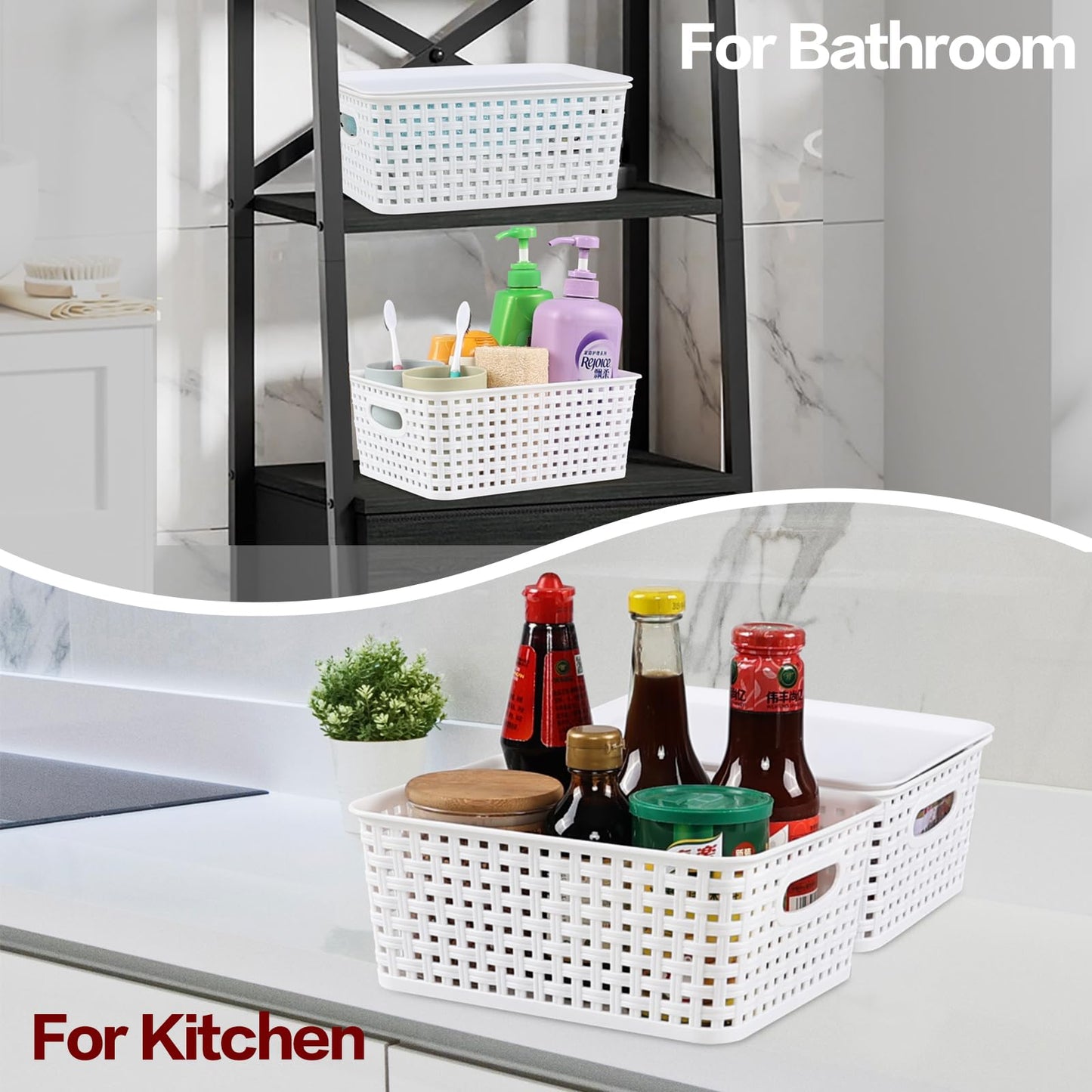 Obstnny Lidded Storage Basket Set of 6, Small Kitchen Cupboard Baskets