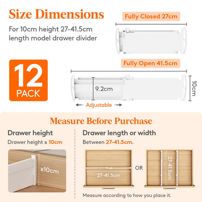 Lifewit 12 Pack 4" High Drawer Dividers 27-42cm/10.5-16.5" Adjustable Drawer Dividers for Clothes, Expandable Kitchen Drawer Dividers Organisers