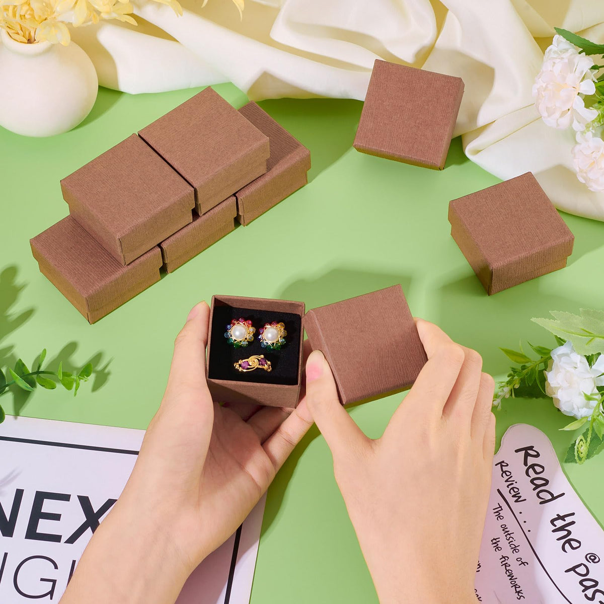 Craftdady 10pcs Small Gift Box with Sponge Square Cardboard Box Coffee Jewellery Storage Boxes for Rings Bangle Bracelet Earring Necklace Display