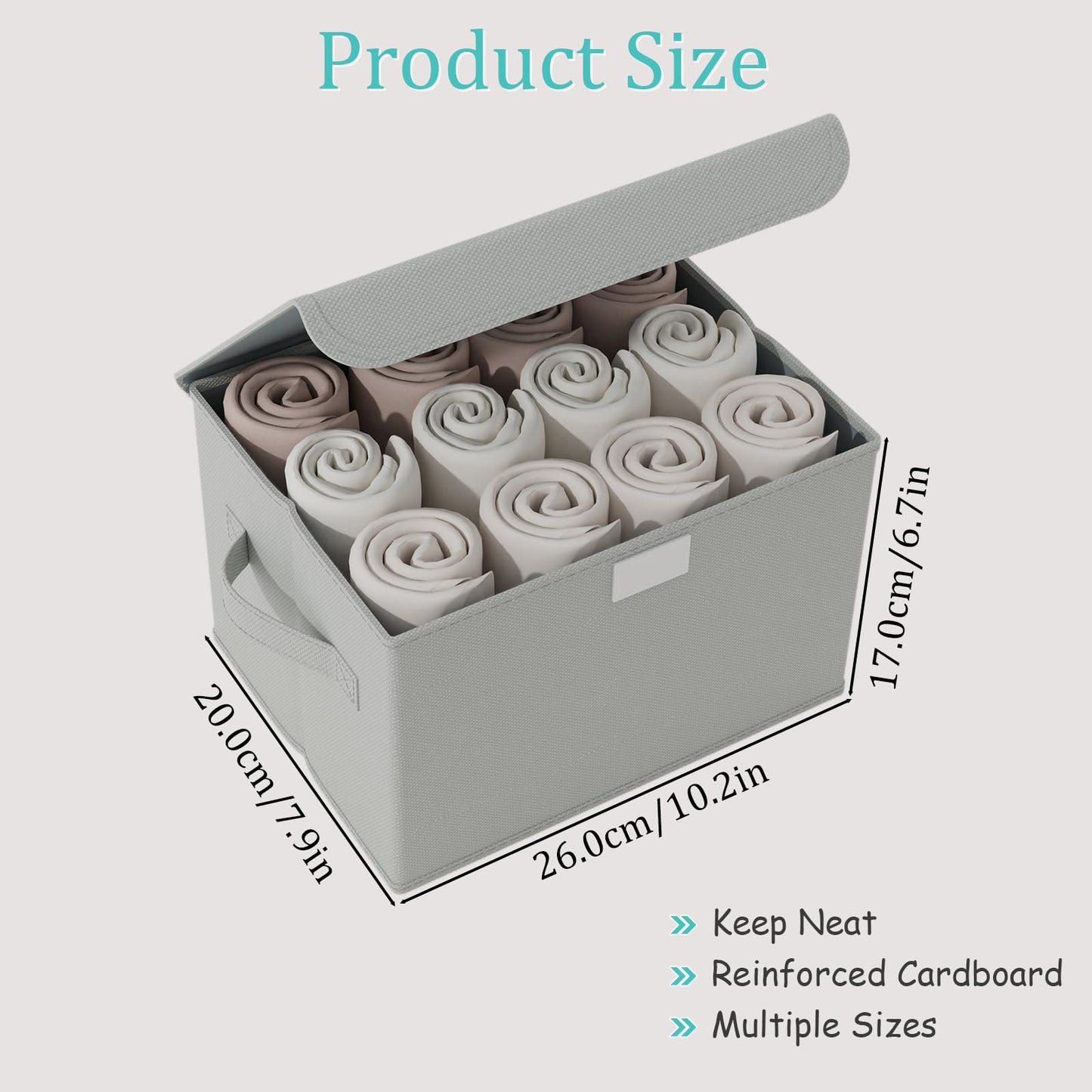 GUOHNHE Storage Bin with Lid, Closet Boxes, 4 Pack, Grey, 26x20x17 cm