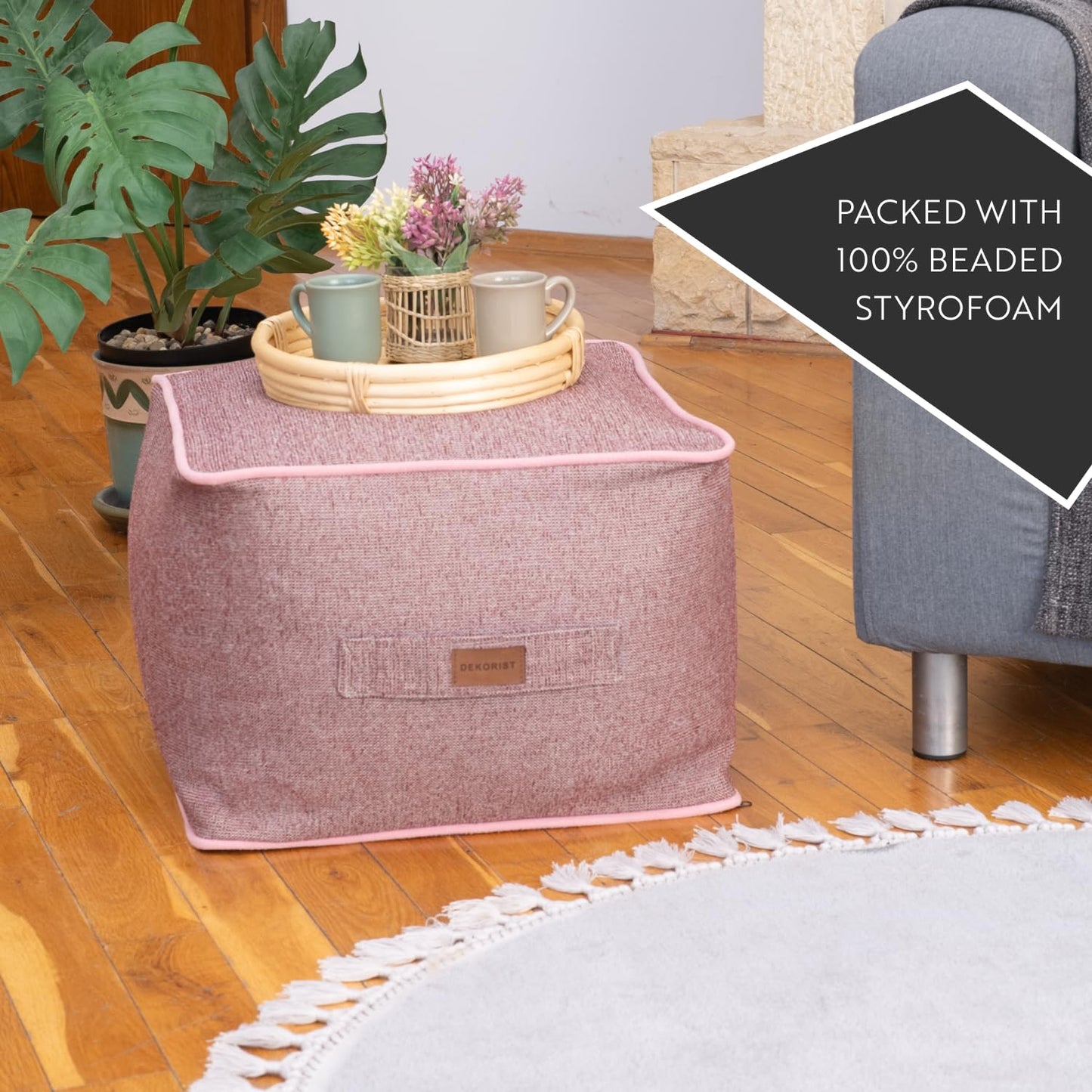 Dekorist Ottoman Pouffe, Comfortable Cube Foot stool, Soft Velvet Bean Bag, Home Decor Footstool Extra Seating for Living Room, Bedroom, Quantum