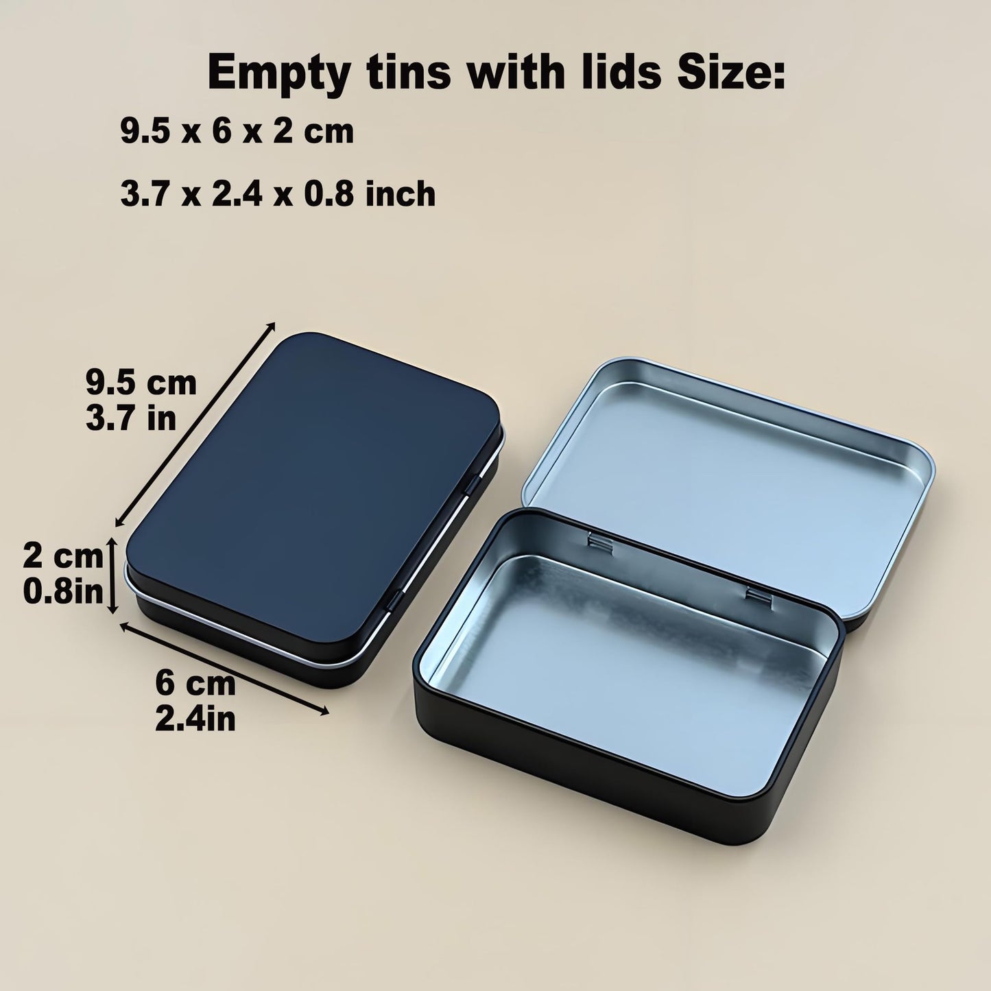 Forever bene 20 Small Metal Tins with Hinged Lids, 20 Pieces, Black, each piece measures 9,5 × 6 × 2,2 cm