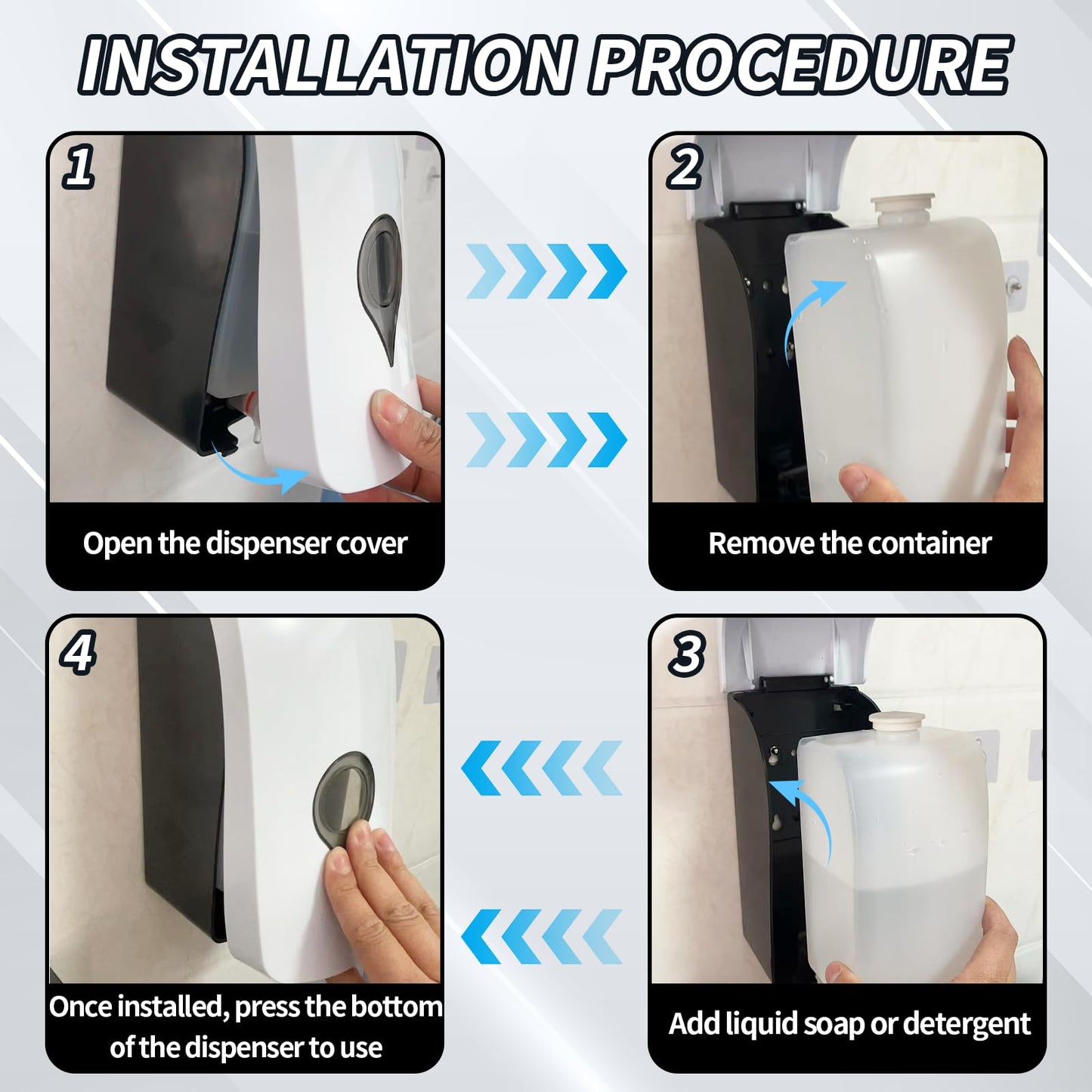 1000ML Soap Dispenser, Wall Mounted Liquid Soap Dispenser, Manual Gel Liquid Shampoo Detergent Container for Bathroom Kitchen Hotel School Office USE