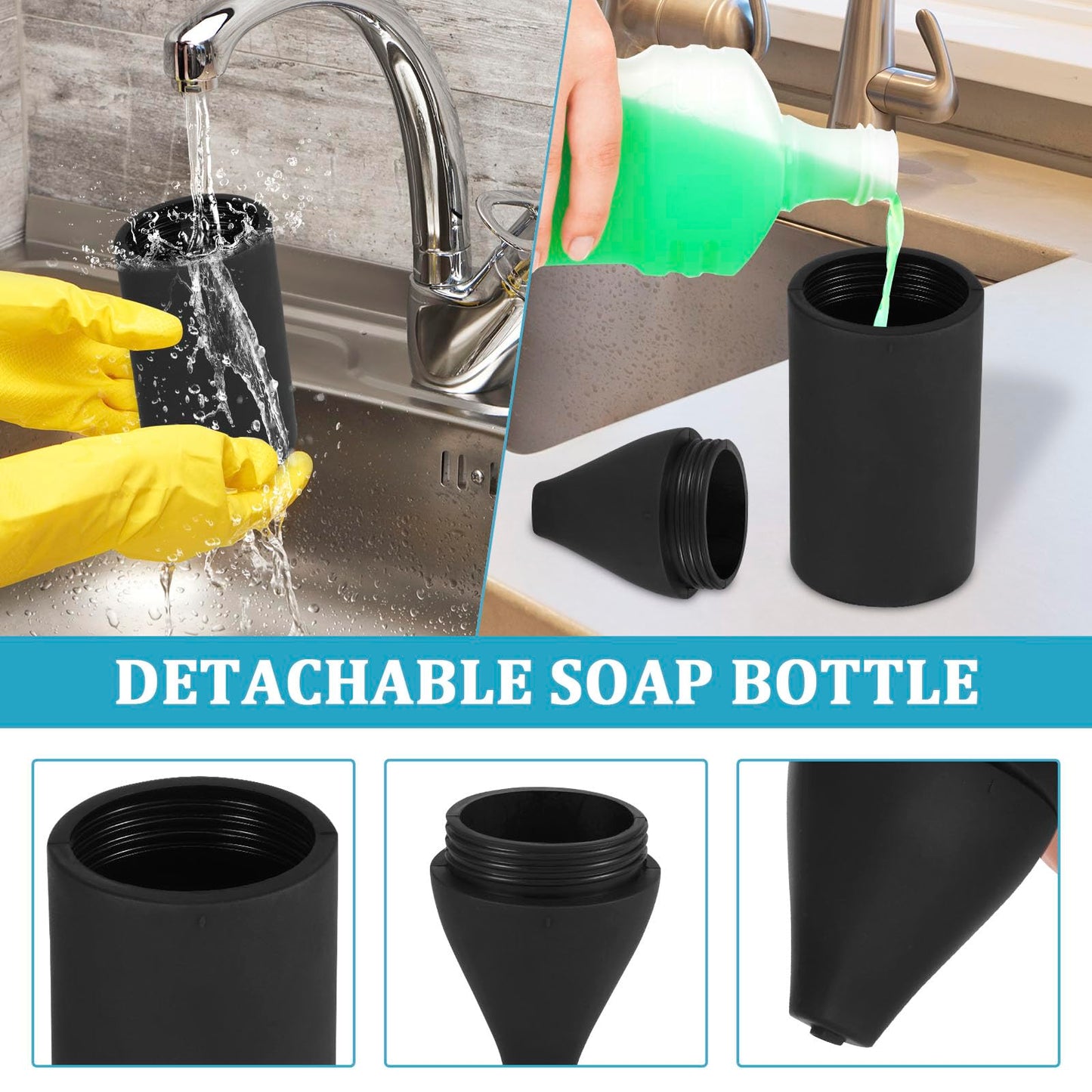 200ml Silicone Dish Soap Dispenser, Refillable Squeeze Bottle for Kitchen