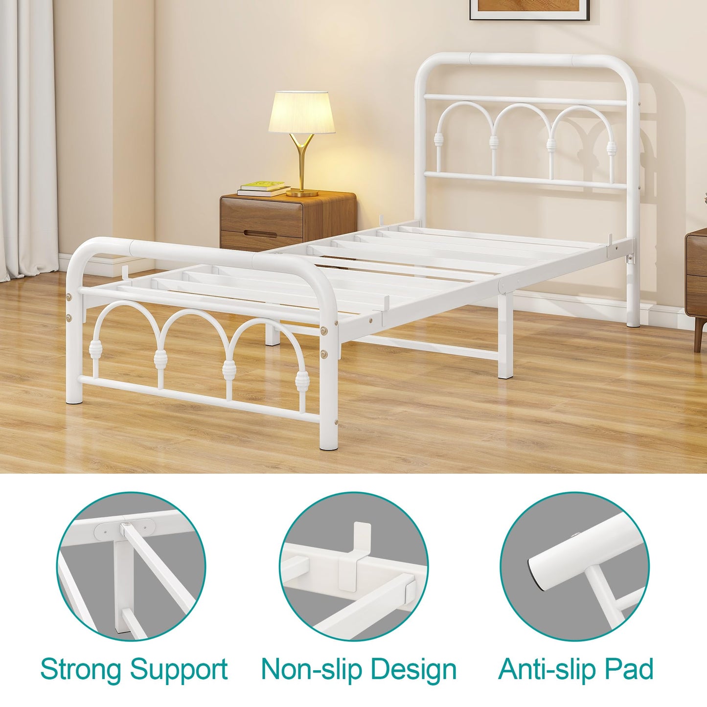 MUZERUL 3ft Single Bed Frame with Headboard(90x190cm),Metal Arched Single Size Bed Base with Footboard,Heavy Duty Metal Platform,Steel Slat
