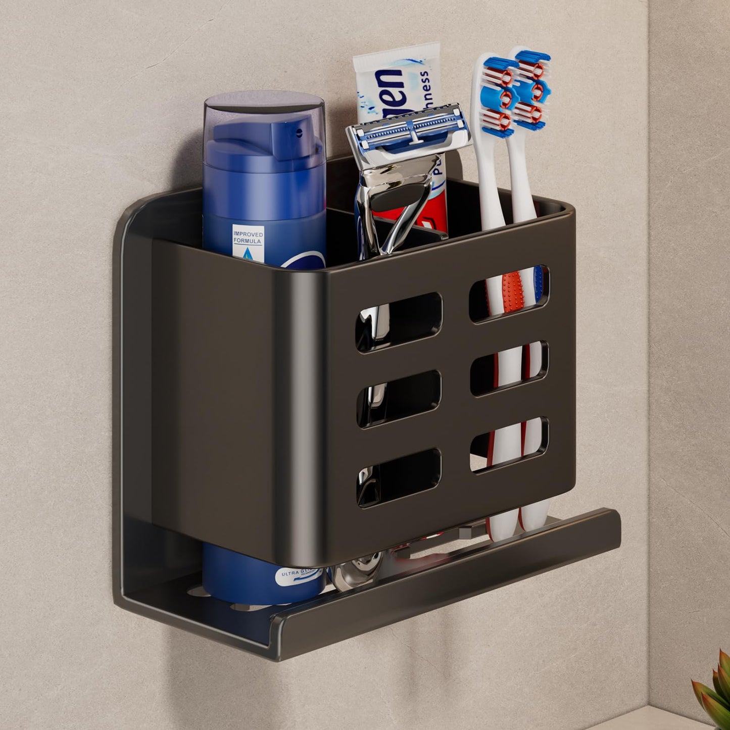 YESENT Black Toothbrush Holder wall Mount, Aluminum，No Drilling Required