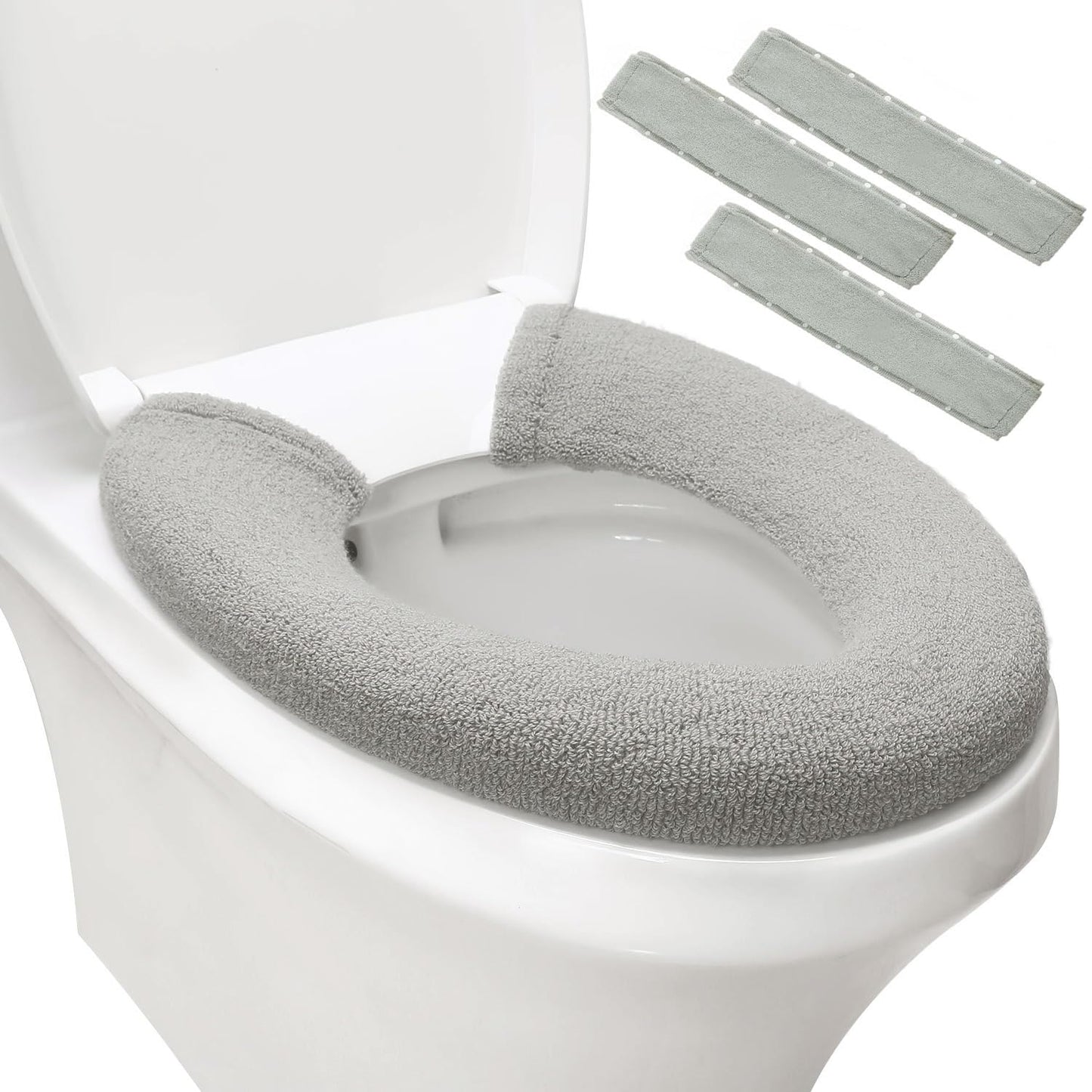 Bathroom Soft Thicker Warmer Stretchable Washable Cloth Toilet Seat Cover Pads (Gray/3pcs)