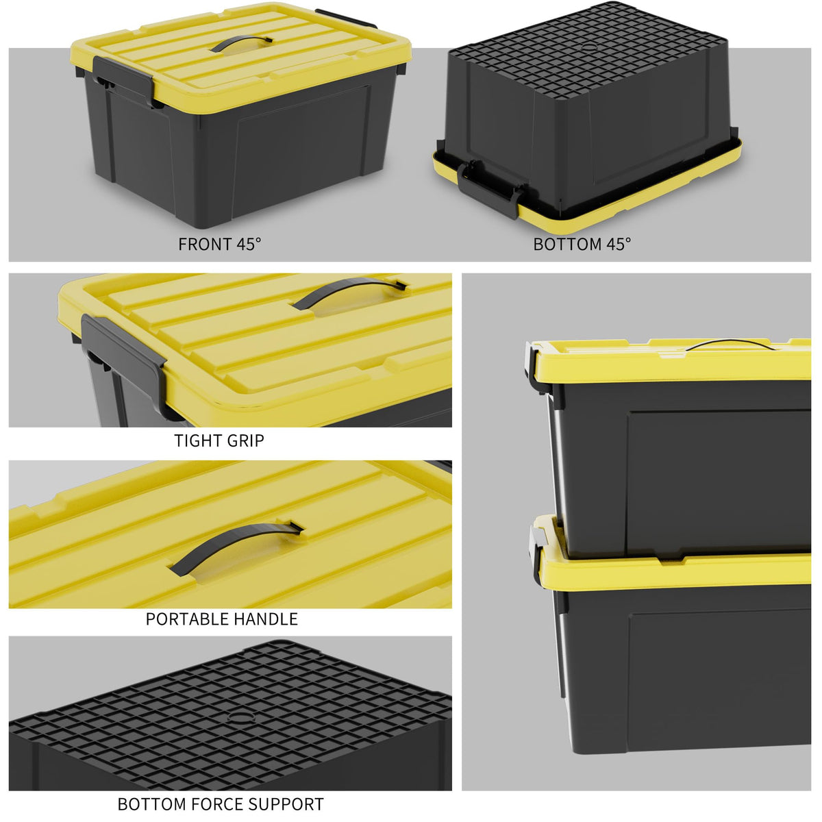 Cetomo 35L*6 Storage Boxes, Plastic Storage Box with Lids, Container with Handle for Tool, Outdoor, Garden, Home, Stackable, Nesting