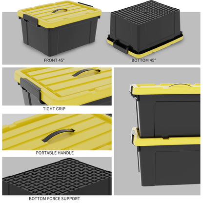 Cetomo 35L*6 Storage Boxes, Plastic Storage Box with Lids, Container with Handle for Tool, Outdoor, Garden, Home, Stackable, Nesting