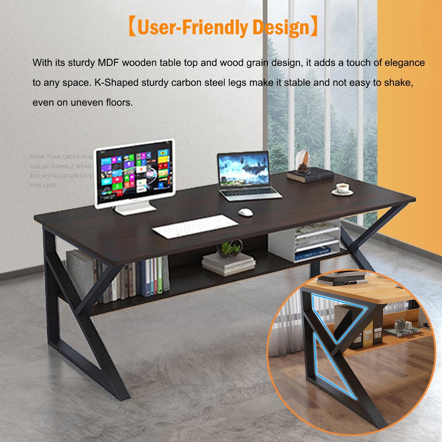 100cm Computer Desk with Bookshelf, Black Willow, Home Office Desk