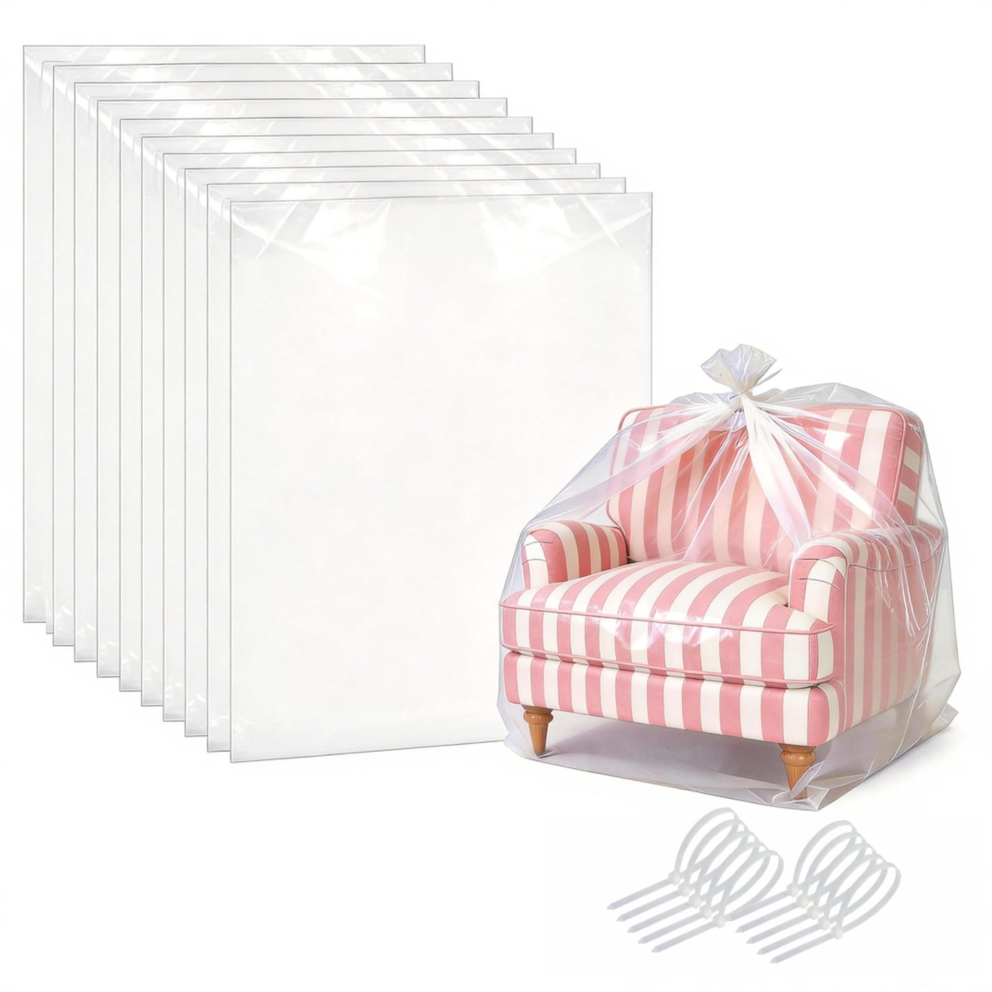 Extra Large Clear Plastic Bags - 100 x 150cm 10 Pack Heavy Duty Large Plastic Storage Bags with Zip Ties