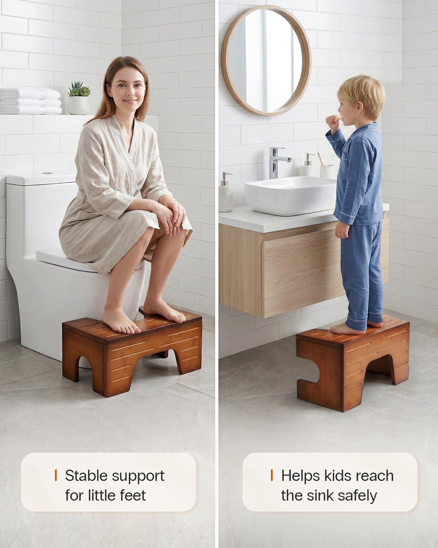 StrongTek Foldable Bamboo Toilet Stool Adjustable Height Reddish Brown