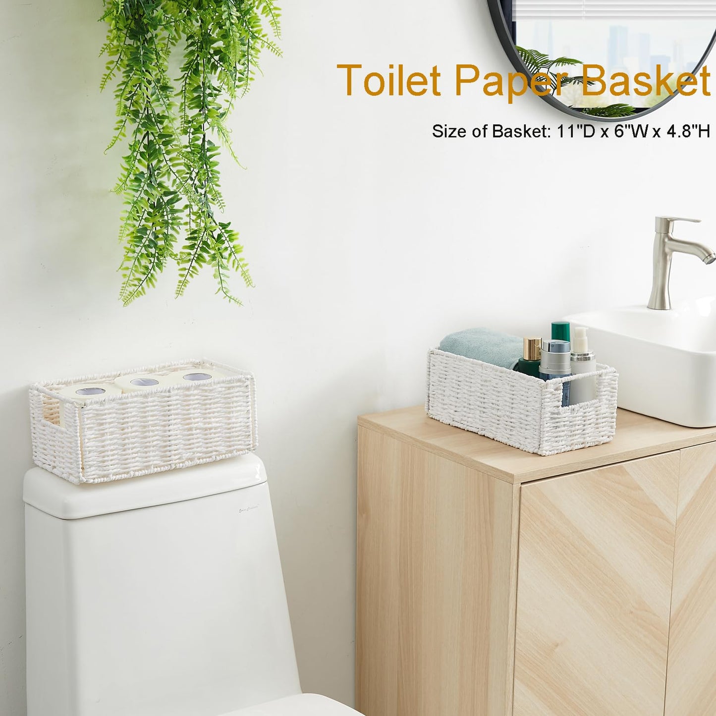 Vagusicc Wicker Storage Basket, Set of 2 Hand-Woven Paper Rope Wicker Basket, Small Storage Baskets for Organizing Toilet Paper Basket