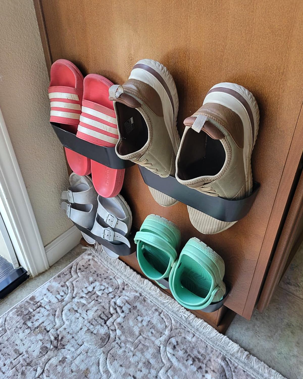 Domemit Wall Mounted Shoes Rack, Motorhome Shoe Holder, Wall Shoe Rack Shoe Hooks Self Adhesive or Drilling 2 Ways Installation