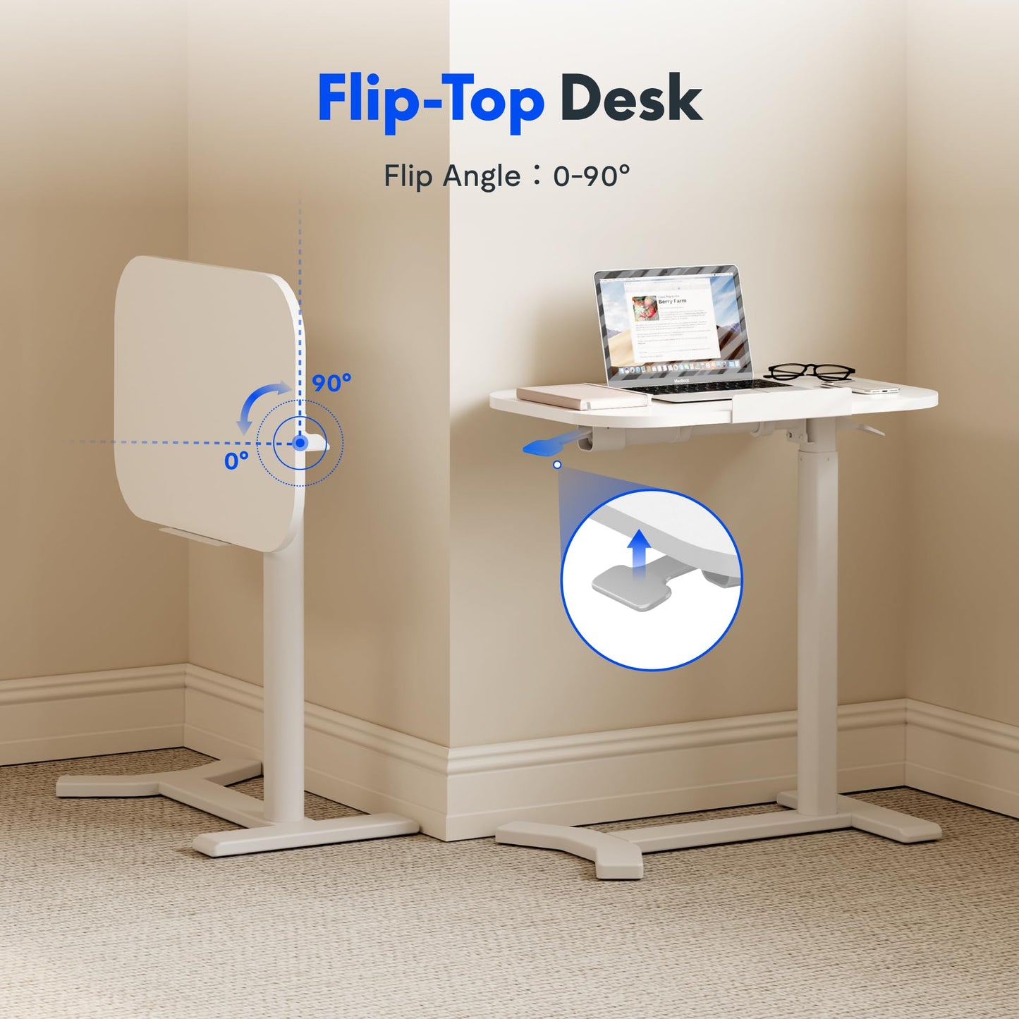 FLEXISPOT Overbed Table with Wheels, Adjustable Height Bedside Table, Rolling Laptop Desk for Bed Sofa, Small Standing Desk 60 x 40 cm