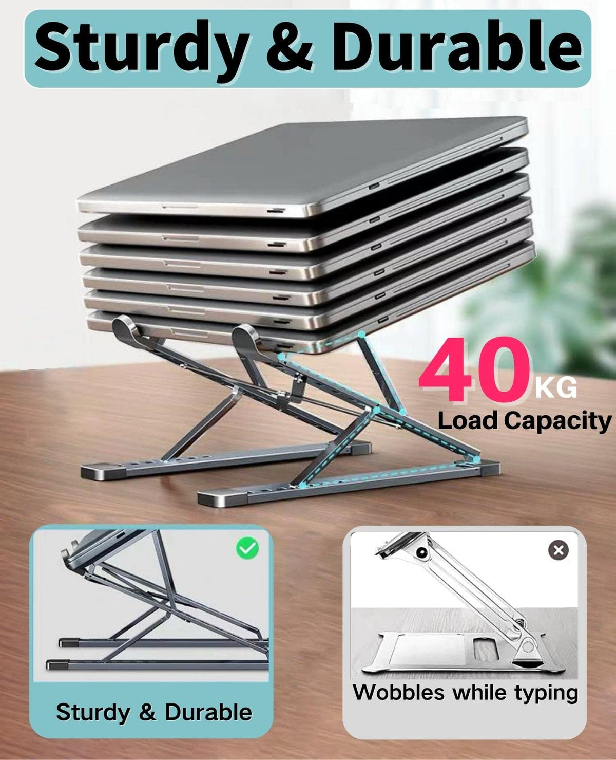 VVGAOGES Laptop Stand, Aluminium Height-Adjustable Ventilated Notebook Stand, Foldable Portable Laptop Stand Holder All 10-15.6 Inch Laptops