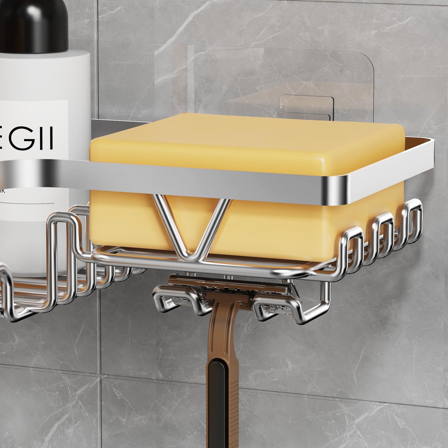 KEGII Corner Shower Caddy Silver - Shower Organiser Set with 2 Corner Shelf, Soap Holder and Toothbrush Holder, Stainless Steel, No Drilling