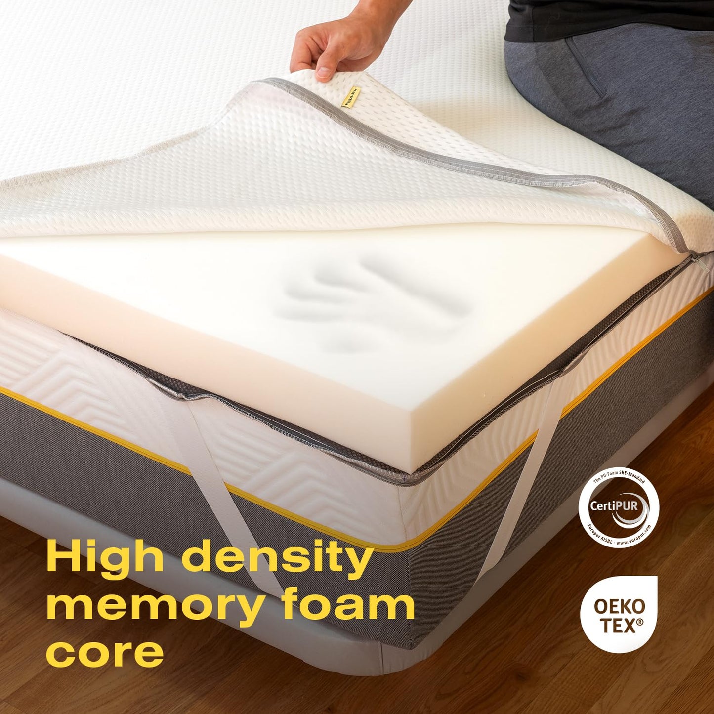 Ferlex Memory Foam Mattress Topper 80 x 190 cm, 100% Viscose, Thickness 7 cm, Made in Spain, Breathable and Removable Cover