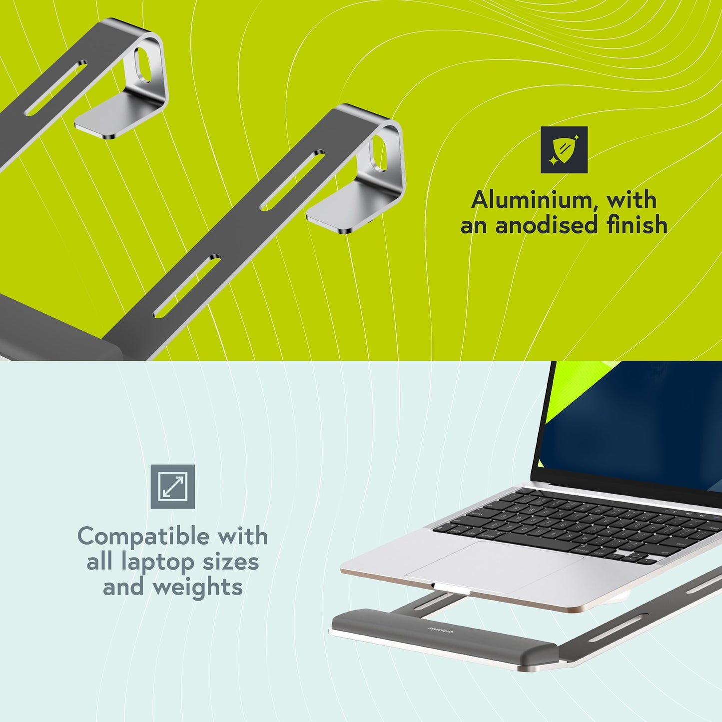 styletech Laptop Riser Stand, Super Durable with Wrist Support, Increased Airflow and Anodised Finish (Grey)