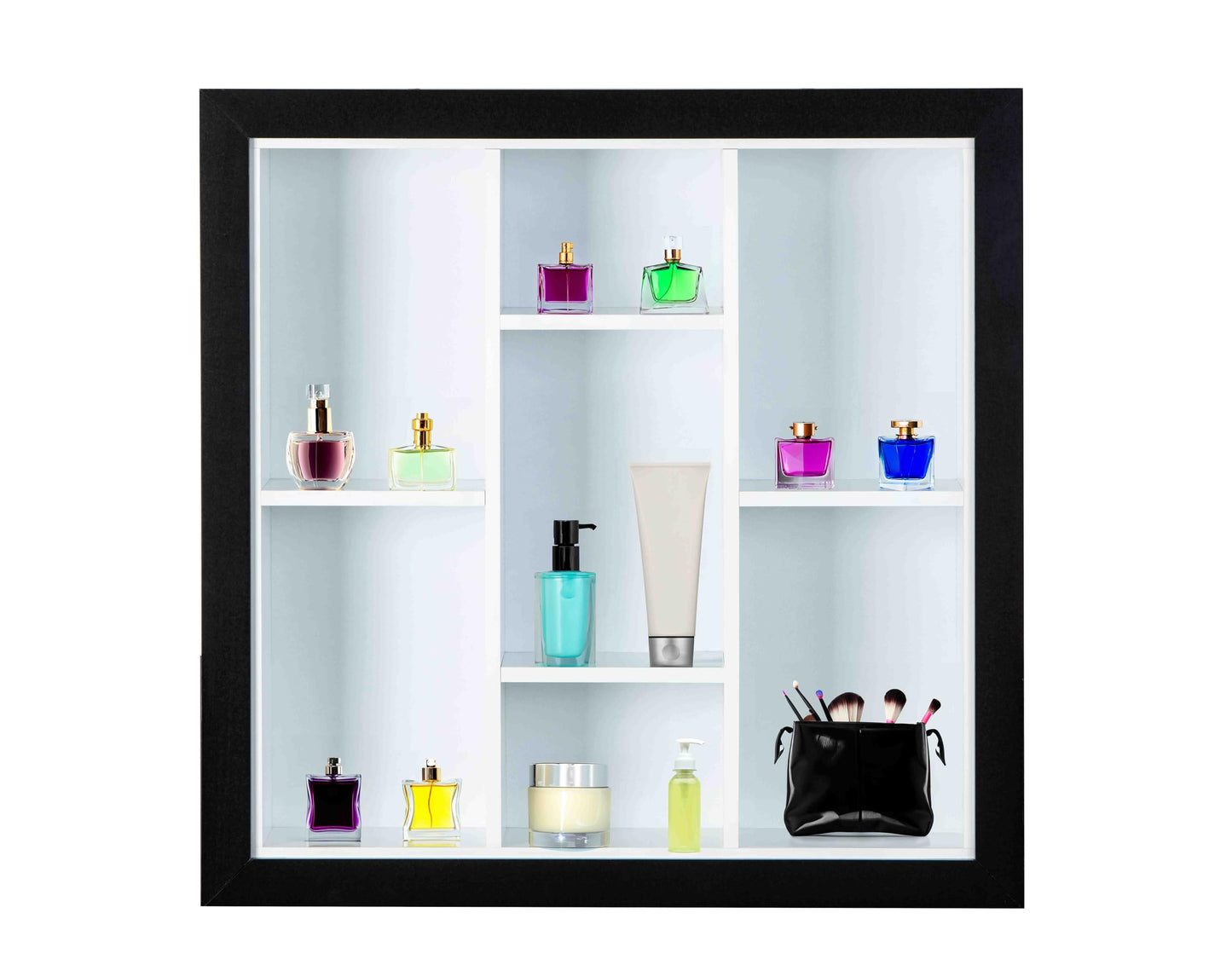 Inter Link 7 Compartments Collector Wall Shelf, Black/White, 66,5 x 13,7 x 66,5 cm