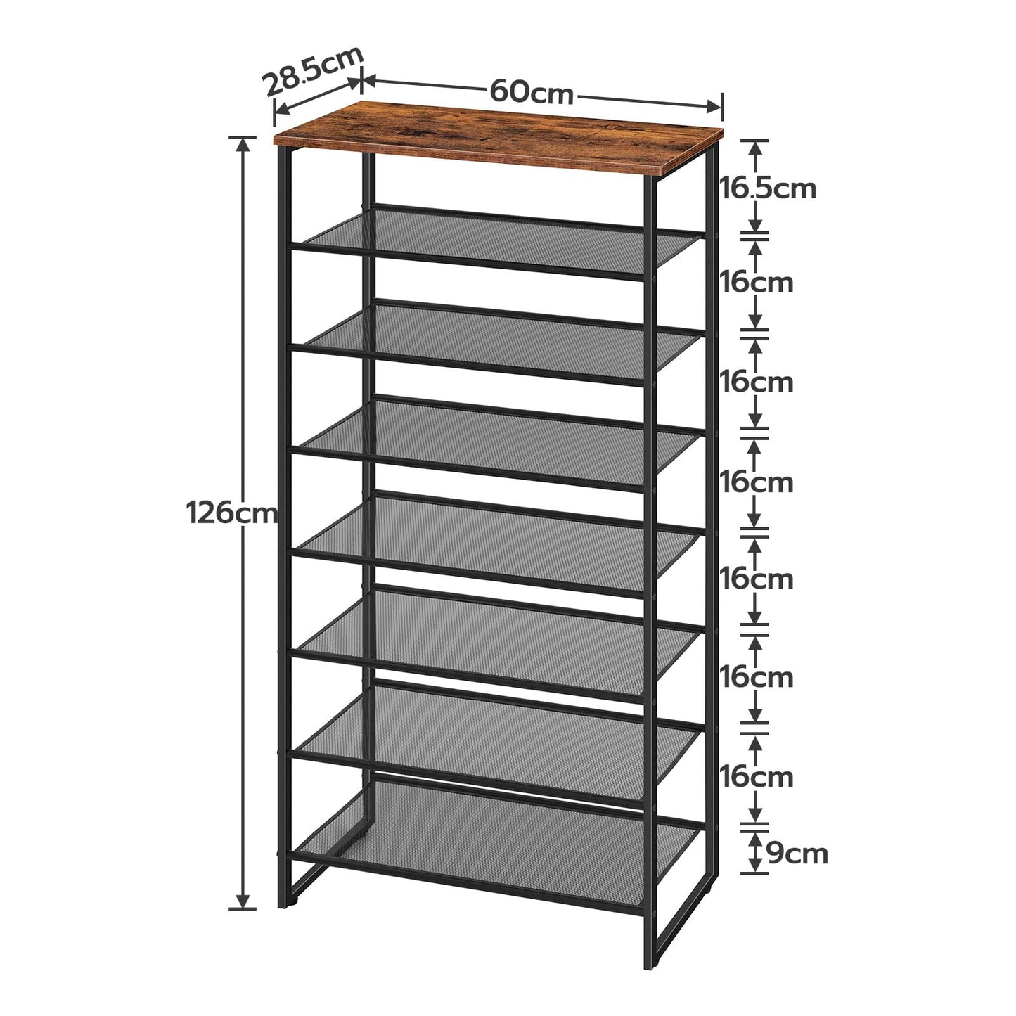 HOOBRO 8-Tier Shoe Rack, Tall Shoe Shelf, Shoe Organizer Rack for 21-28 Pairs of Shoes, Detachable Metal Mesh, Narrow Stand for Hallway, Living Room