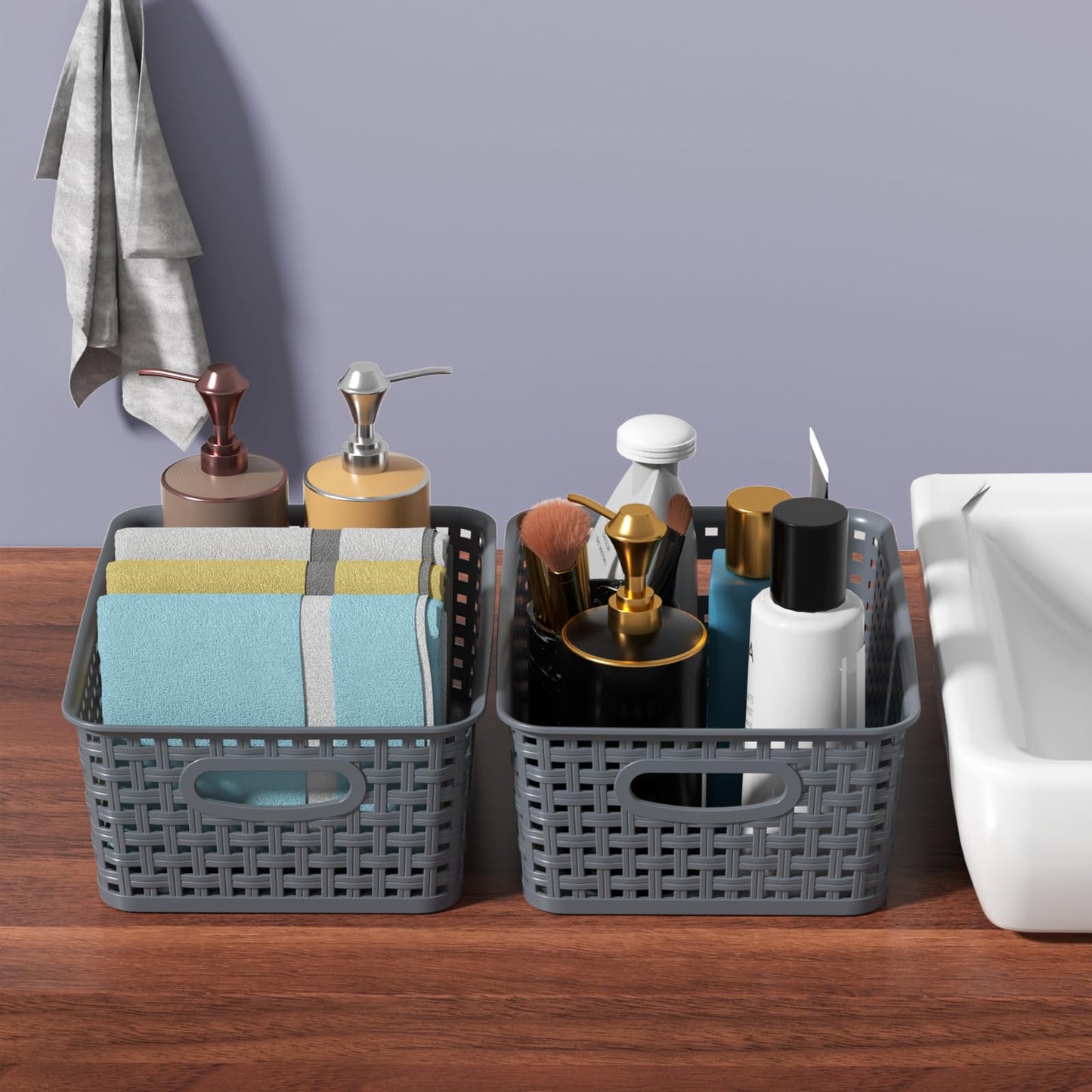 Qshape Kitchen Plastic Weave Storage Baskets, 6 Packs