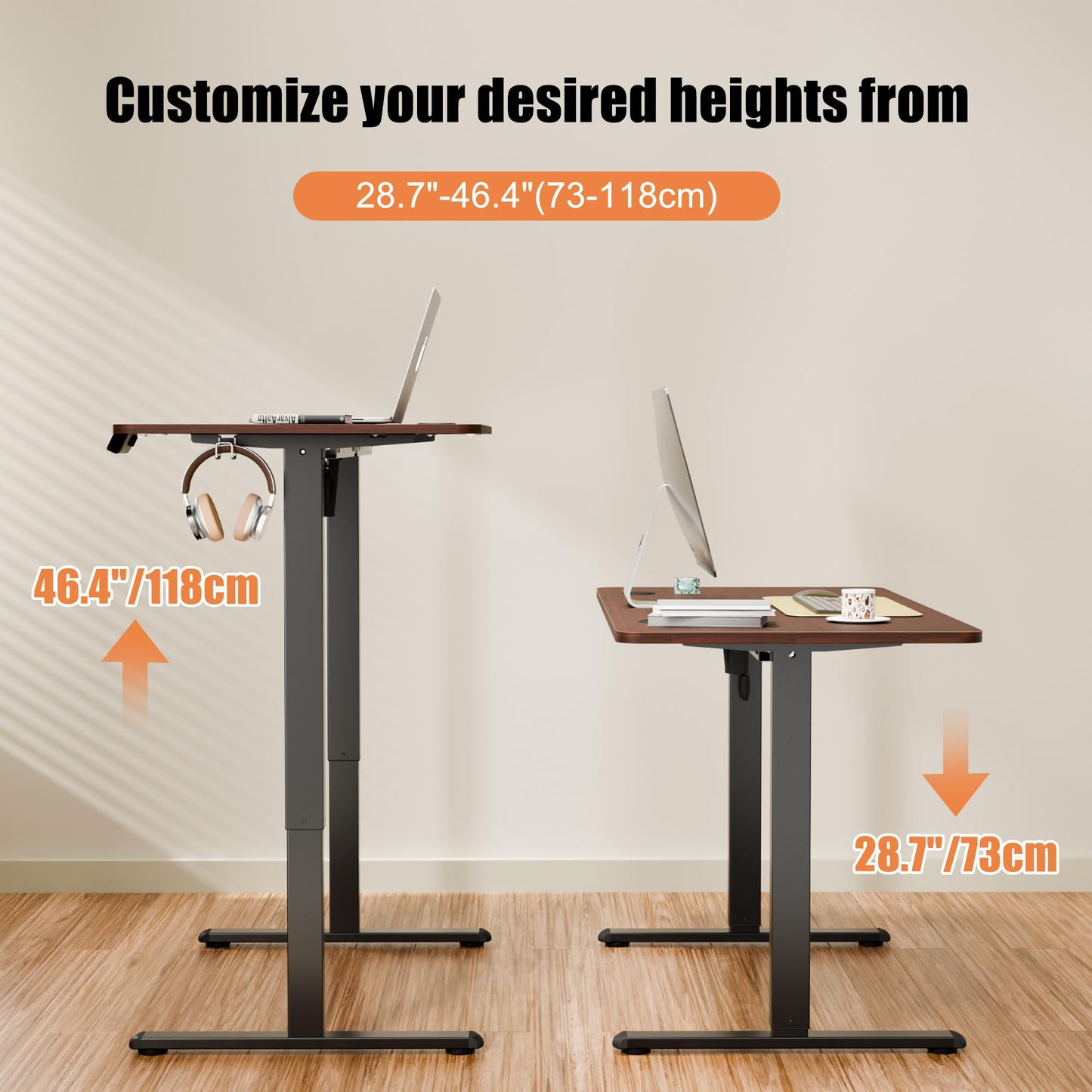 ERGOMAKER Electric Standing Desk 170x60cm, 2 Memory Presets, Black Walnut