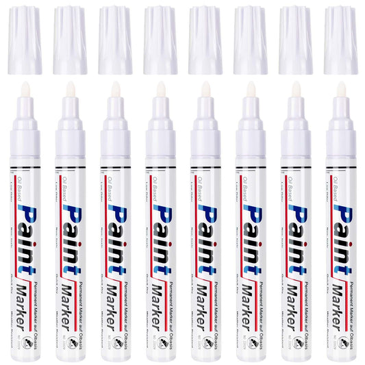 STANBLUE White Paint Pens 8 Pack Oil-Based Waterproof Paint Marker Set Quick Drying Permanent 2-3mm Tip for Rocks, Wood, Fabric, Plastic, Glass, Mugs,