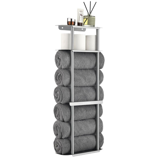 simpletome Towel Racks for Bathroom Storage Shower Organizer with Shelves Wall Mounted Thickened Carbon Steel (Silver Grey)