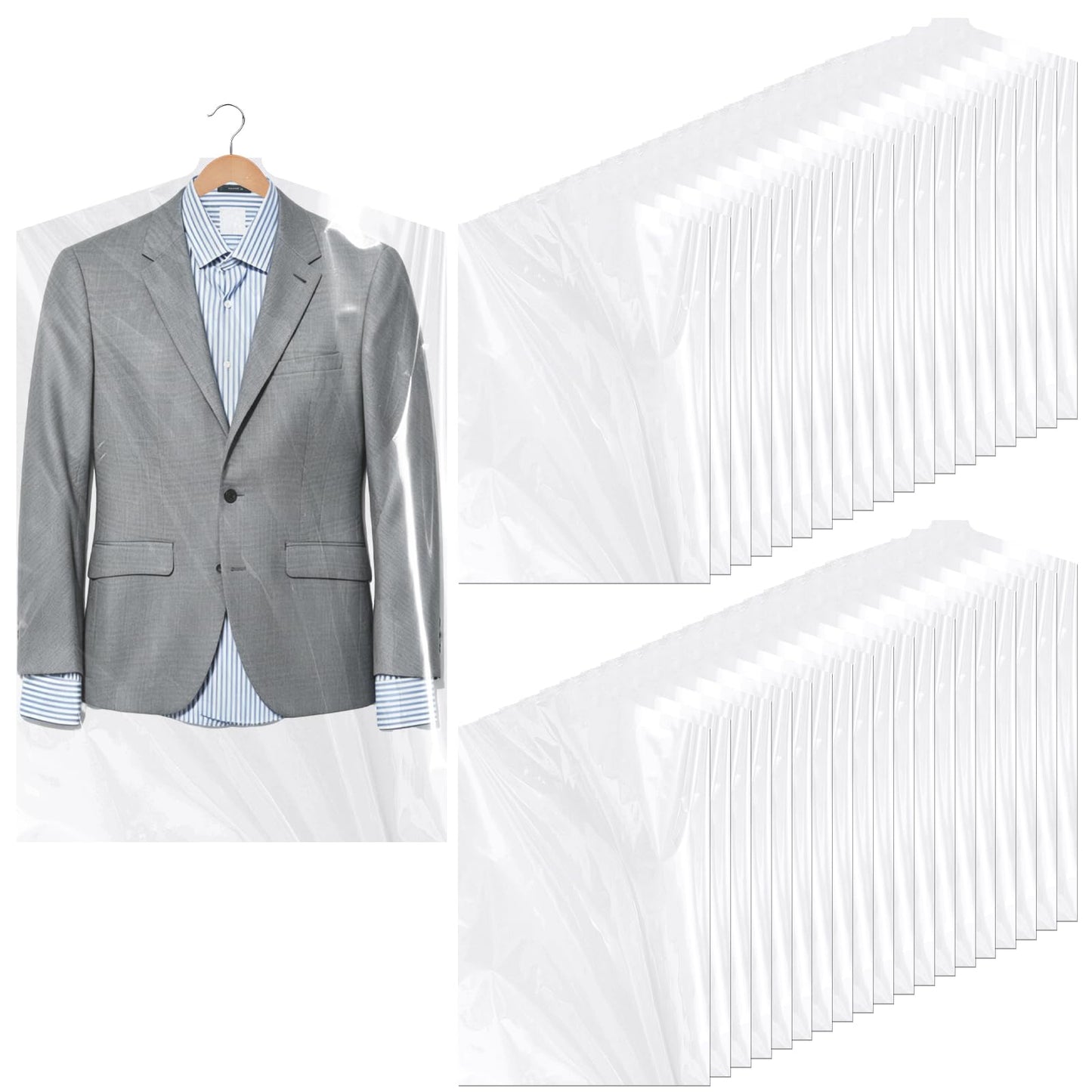 JIUBULUJIU 40 Pack Plastic Clothes Covers, 60 x 90cm Dry Cleaning Bags
