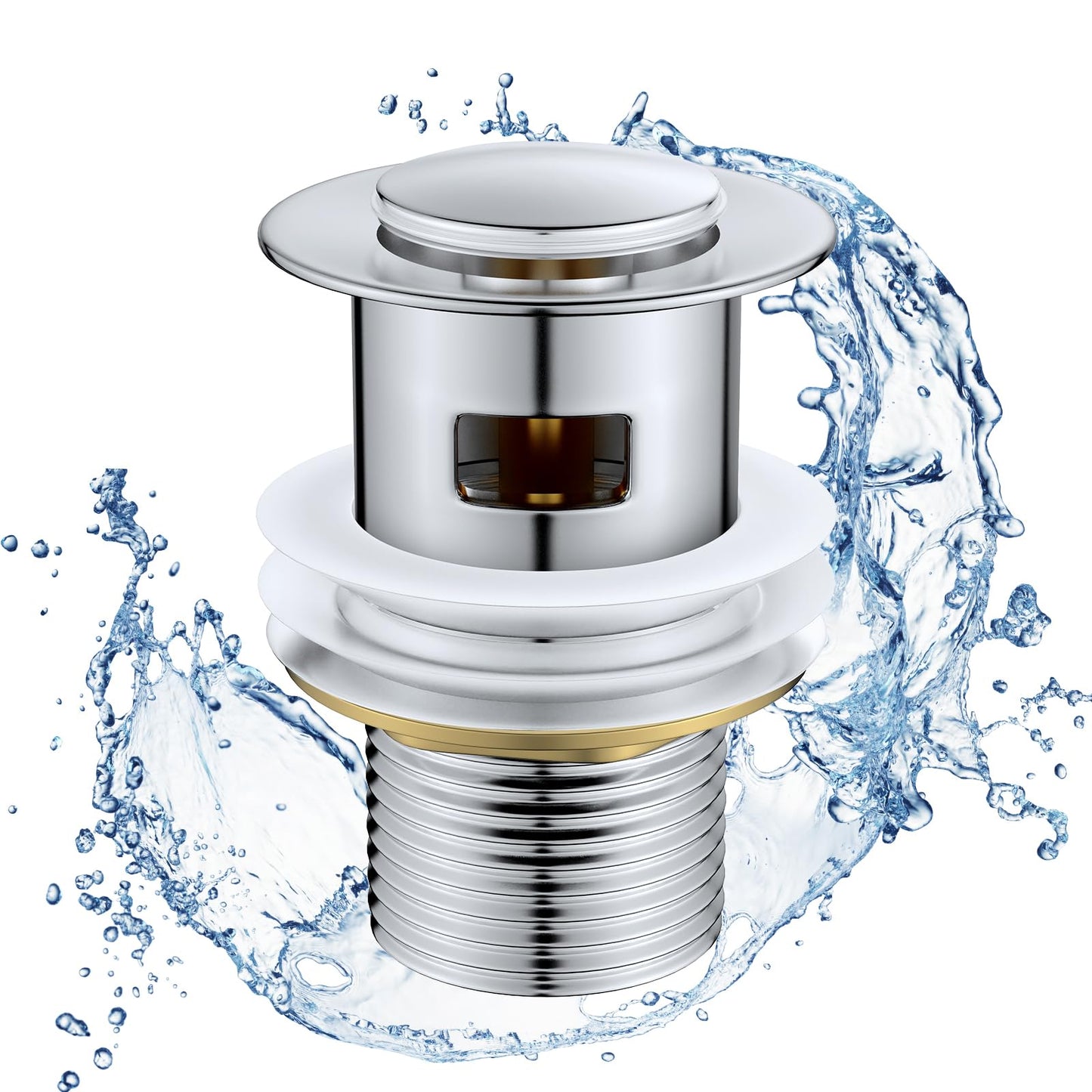 Ainiv Pop Up Sink Plug, Drain Fitting Sink With Overflow, Brass Pop Up Drain Valve for Washbasin Drain Fitting Bathroom Sink with Stainless Steel