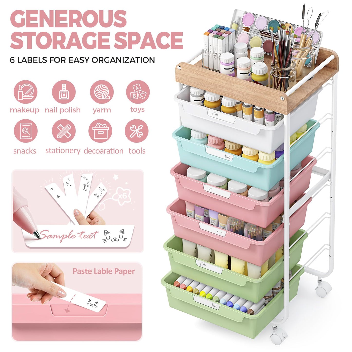SYKIARIOL 6-Drawer Storage Cart