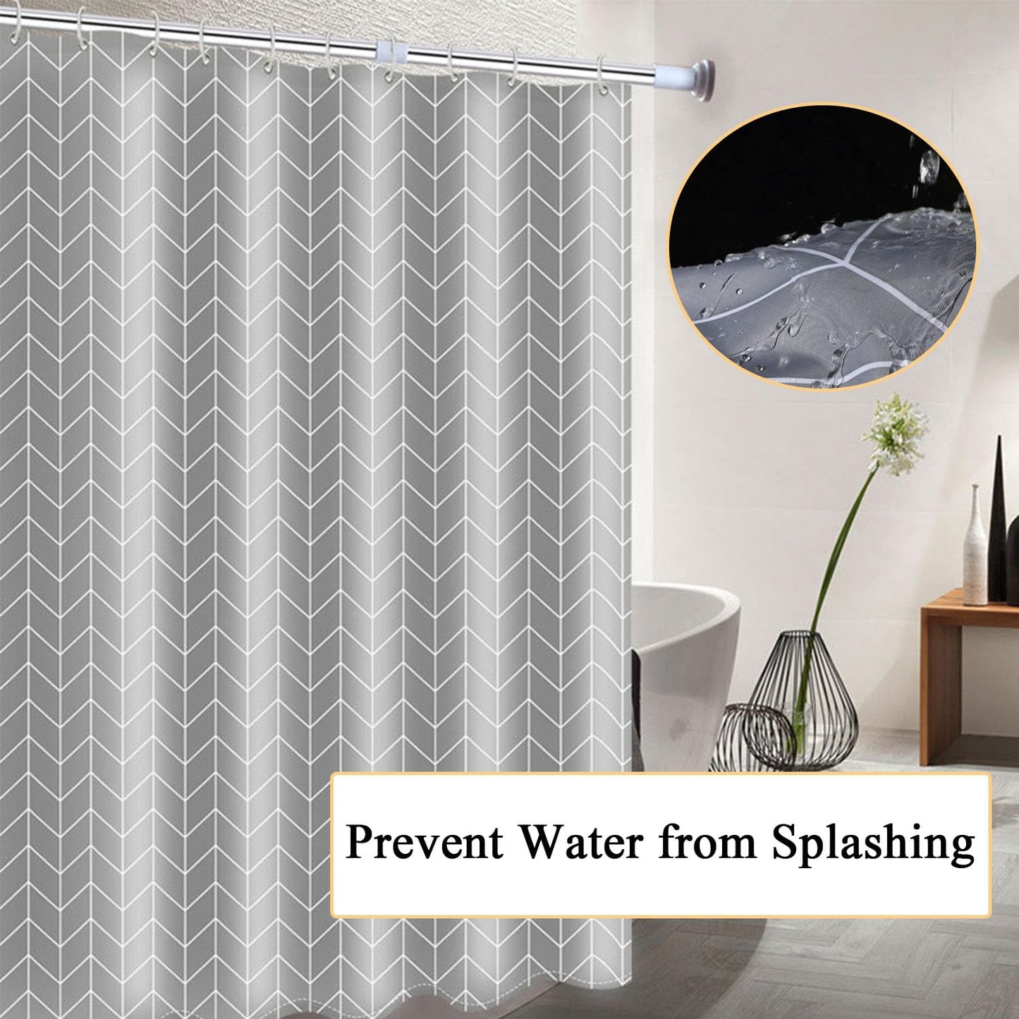 hzkais Grey Shower Curtain, Mould Proof and Mildew Resistant Washable Bathroom Curtains, Shower Curtain for Bathroom, Bath Curtains with Hooks