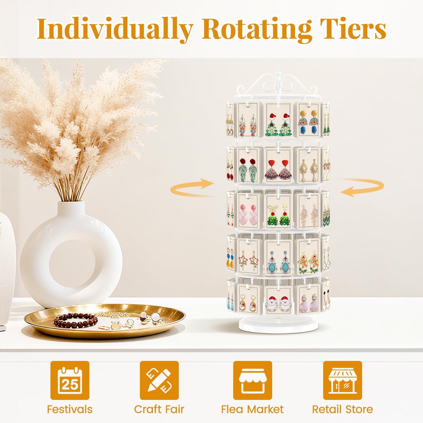 EsLuker.ly Earring Holder Organizer Rotating Display Tree Stand, White