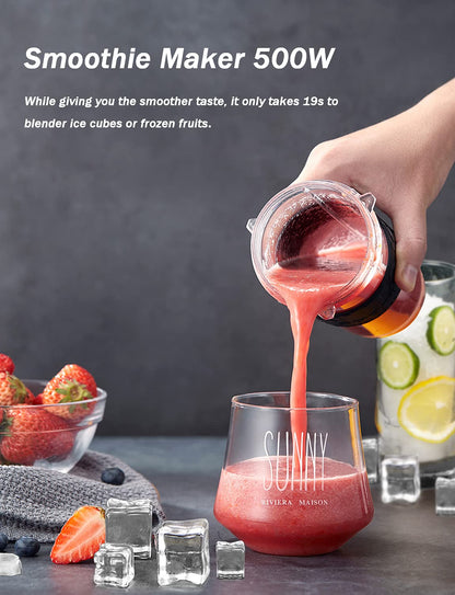 Blender Smoothie Makers 500W, 2 in 1 Multifunctional Personal Blender Mixer with 2x600ml Portable Bottles for Ice, Fruit, Vegetable, and 200ml