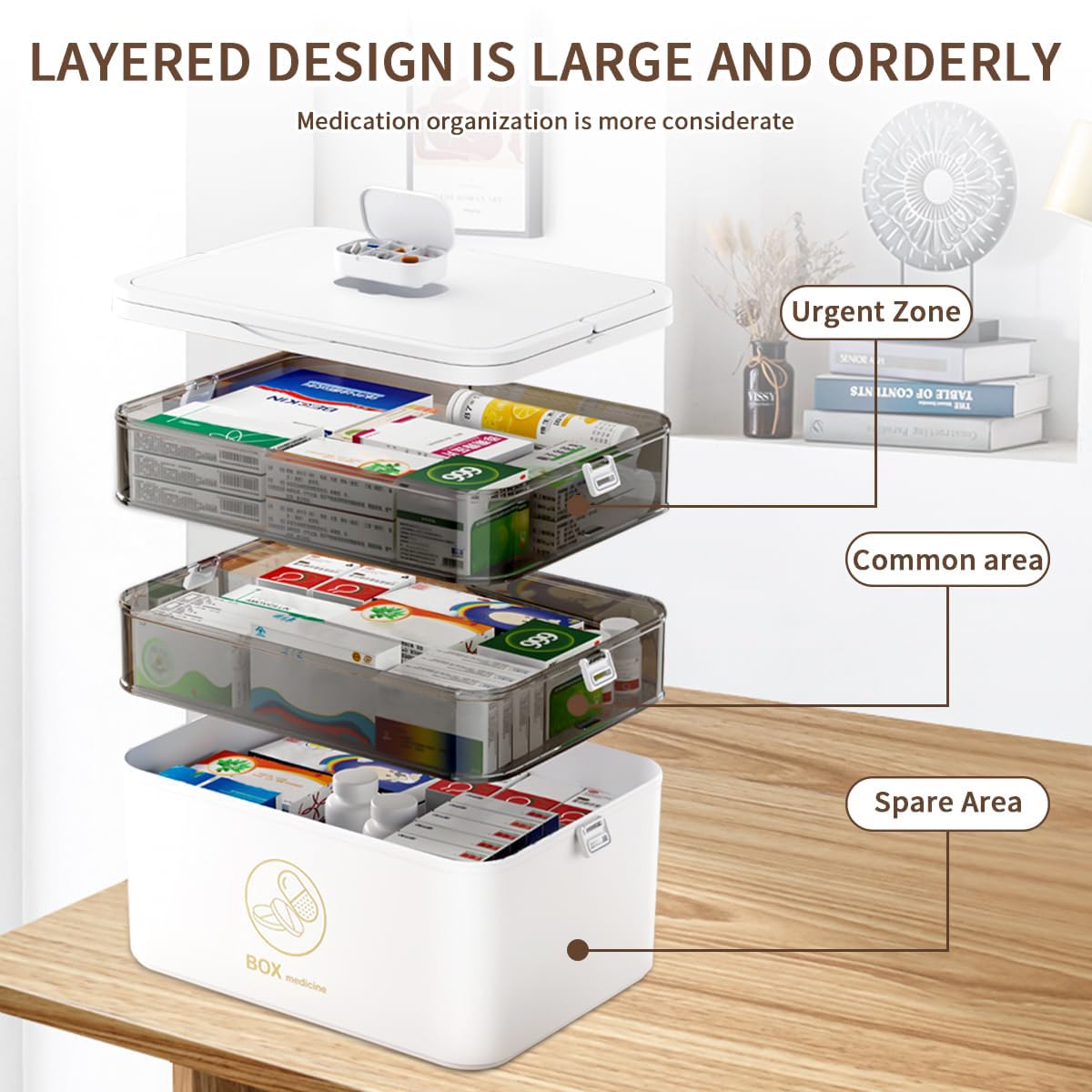 Hniuyun 3-Layer Portable Pill Organiser with Carry Handle, Weekly Multi-Compartment Medicine Box for Vitamins & Tablets – Travel