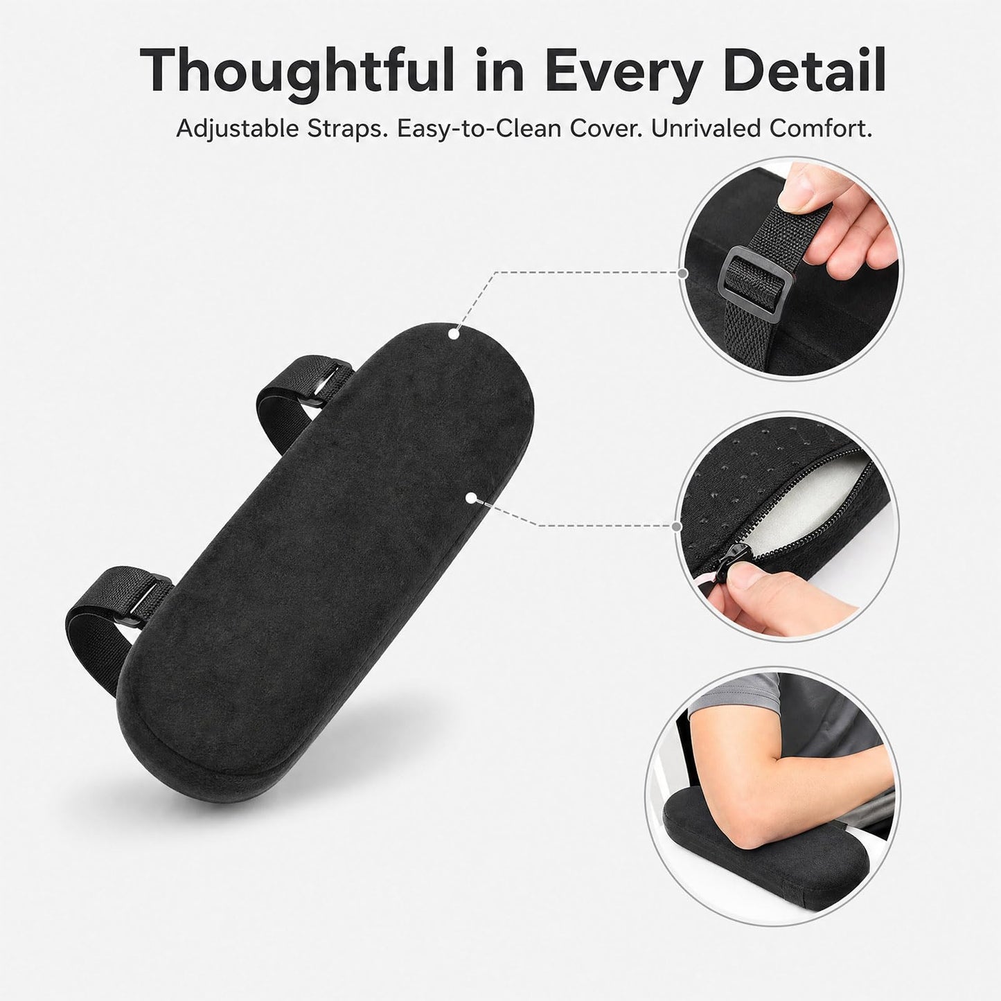 KIPTVO 2 Pack Memory Foam Office Chair Arm Pads, Adjustable Armrest Covers