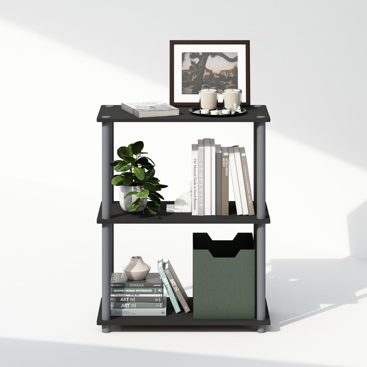 Furinno TURN-N-TUBE Book Shelf, 3-Tier Bookshelf, Bookcase with Multipurpose Compact Display Rack, 29.46 x 59.94 x 75.18 cm, for Living Room, Bedroom