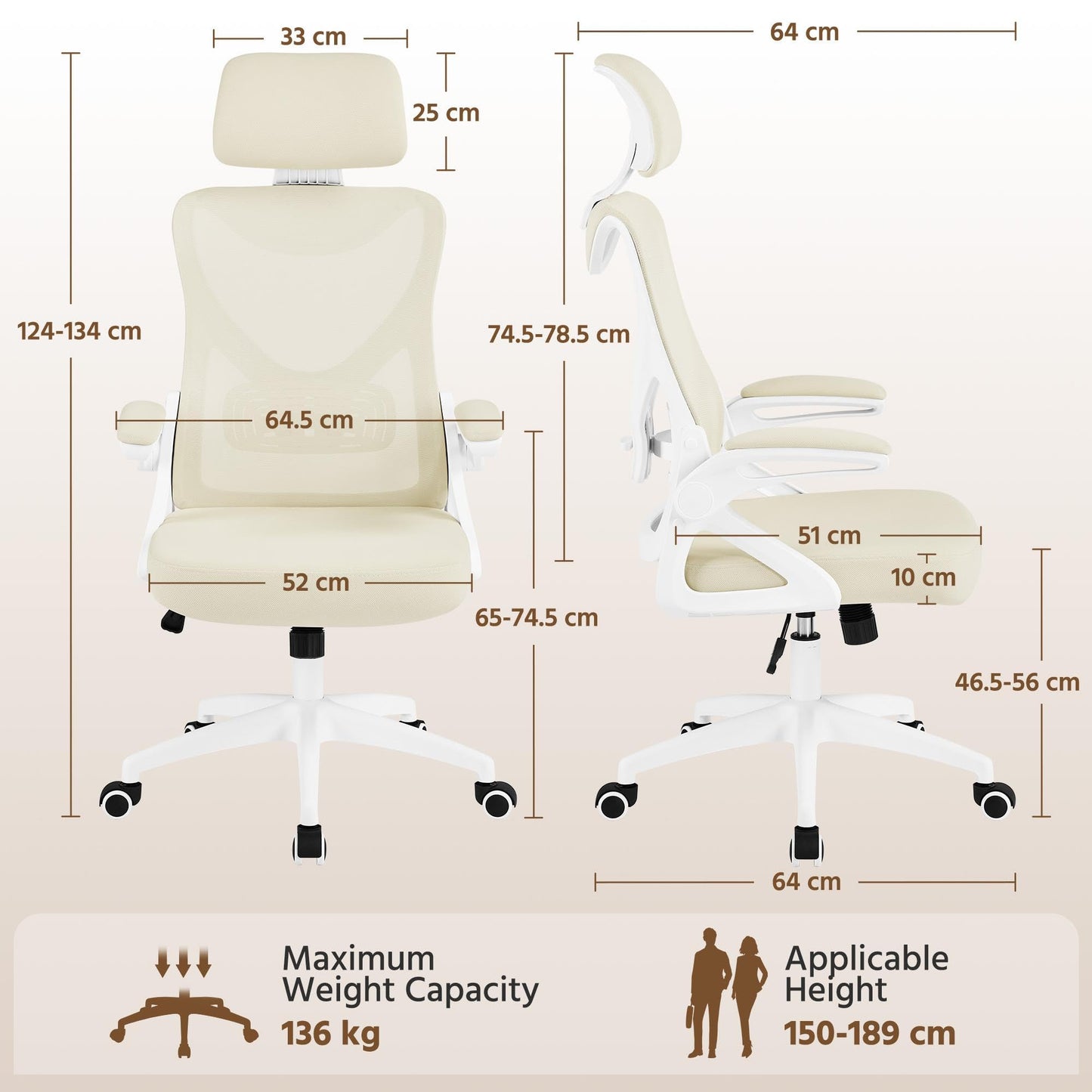 Yaheetech Ergonomic High Back Padded Office Chair with Lumbar Support Beige