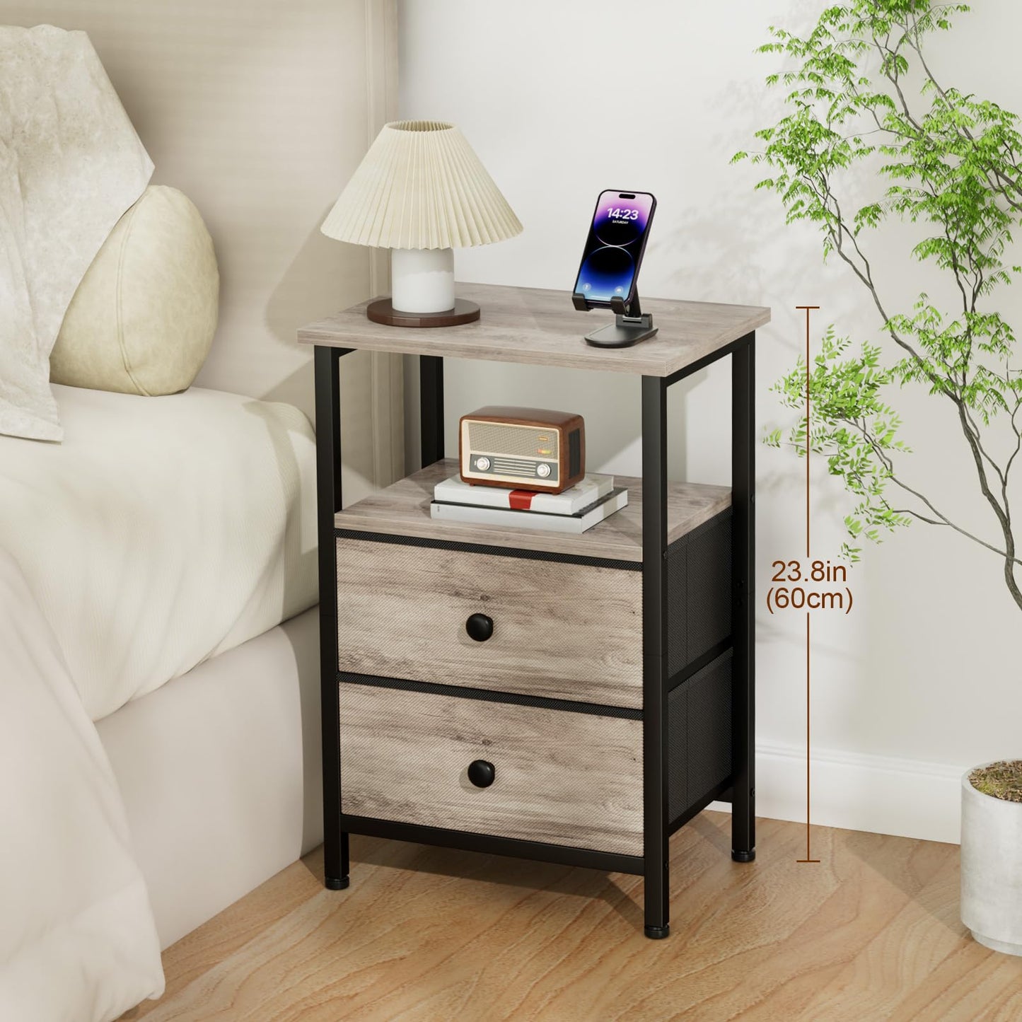 LOAKEKEL Bedside Table, Side Table with 2 Fabric Drawers, Sofa Table
